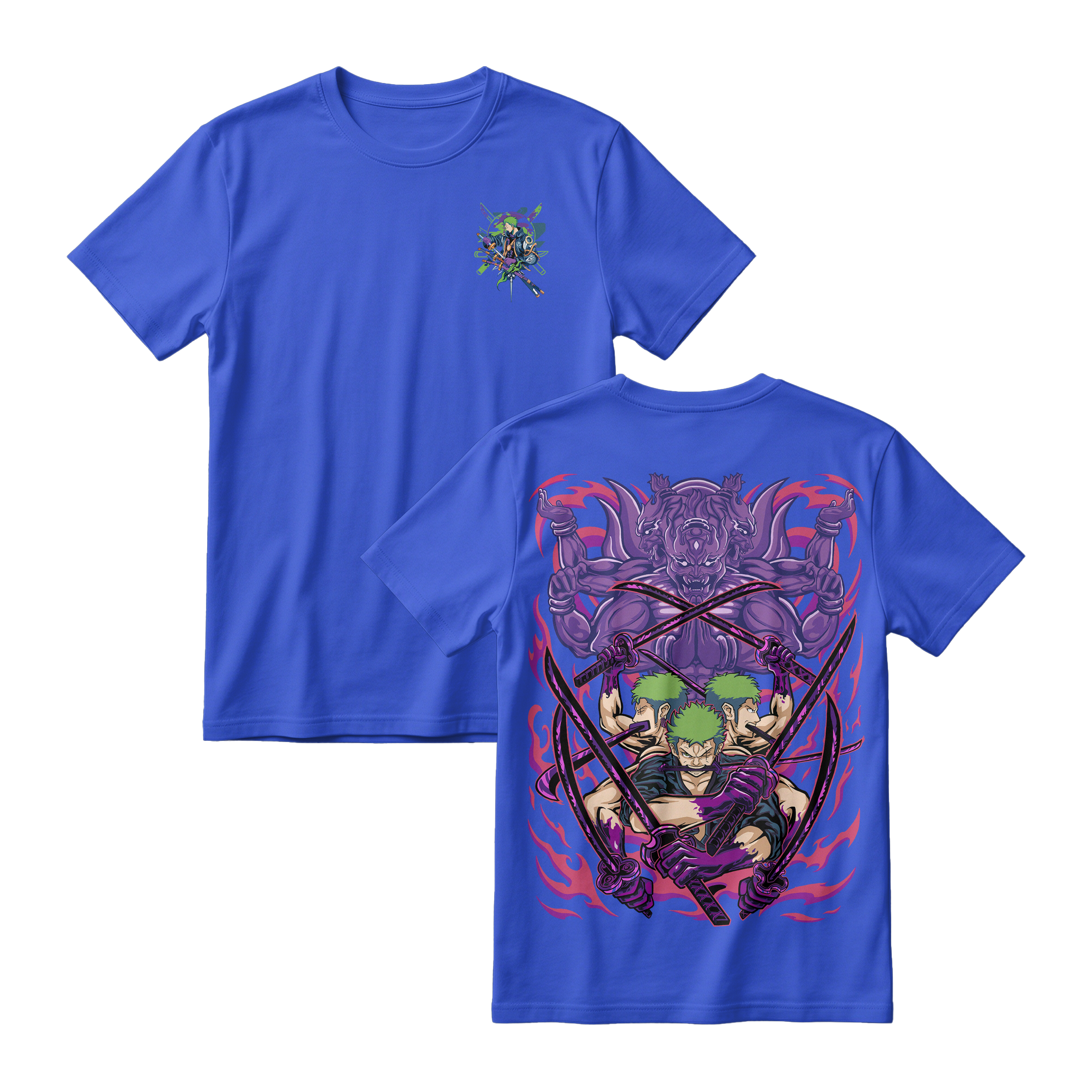 Anime One Piece Roronoa Zoro Short Sleeve Tee - ROYAL-BLUE