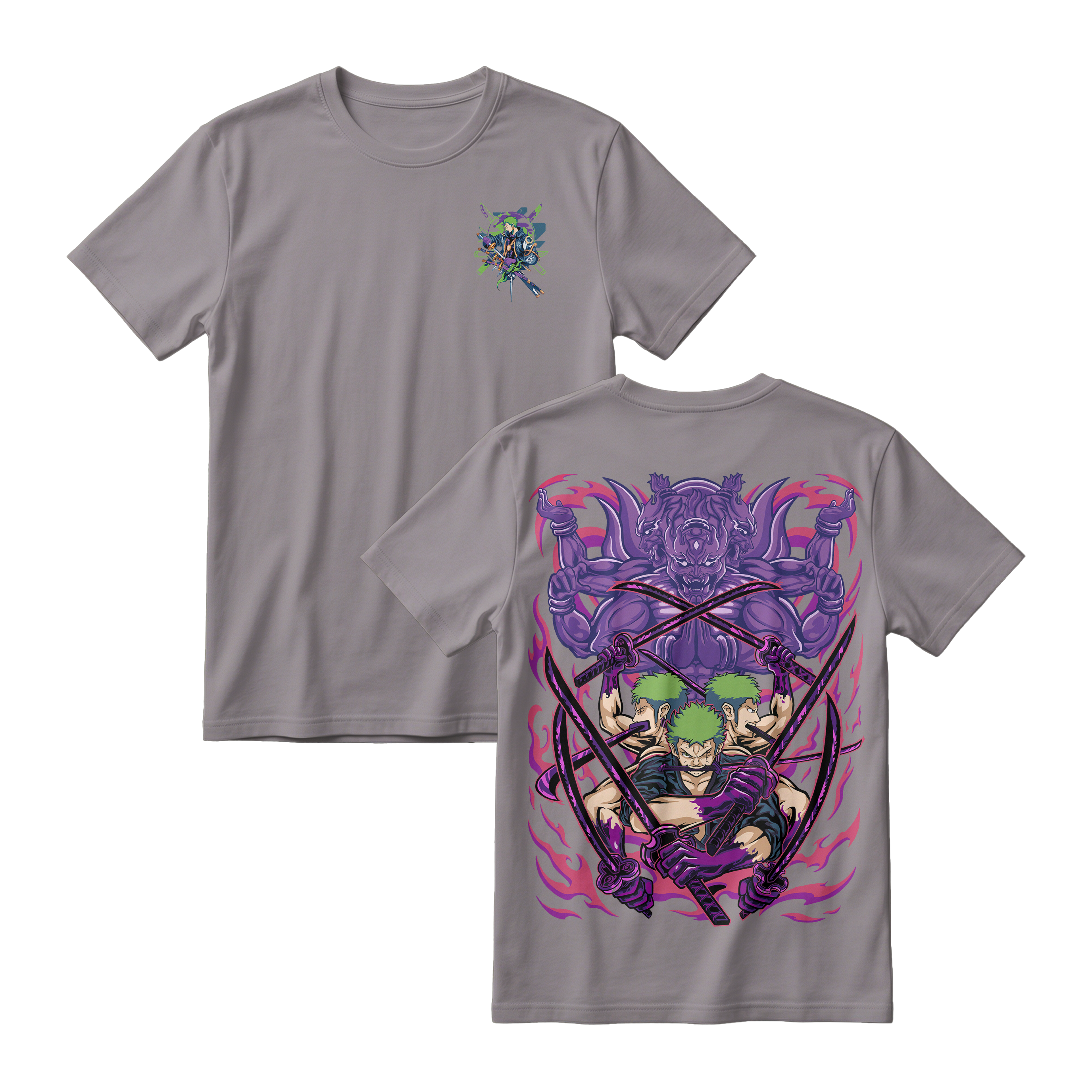 Anime One Piece Roronoa Zoro Short Sleeve Tee - SMOKE-GREY