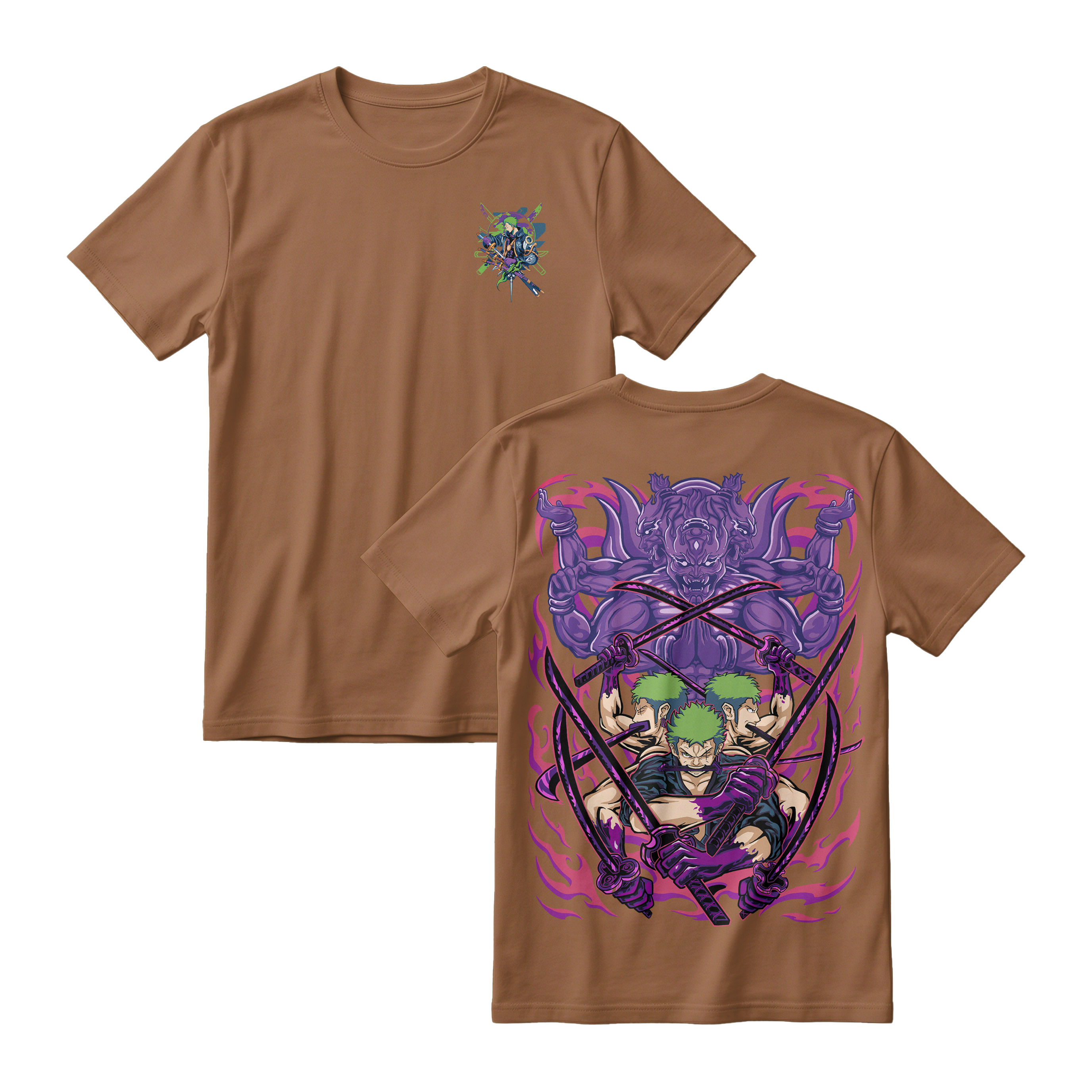 Anime One Piece Roronoa Zoro Short Sleeve Tee - WALNUT