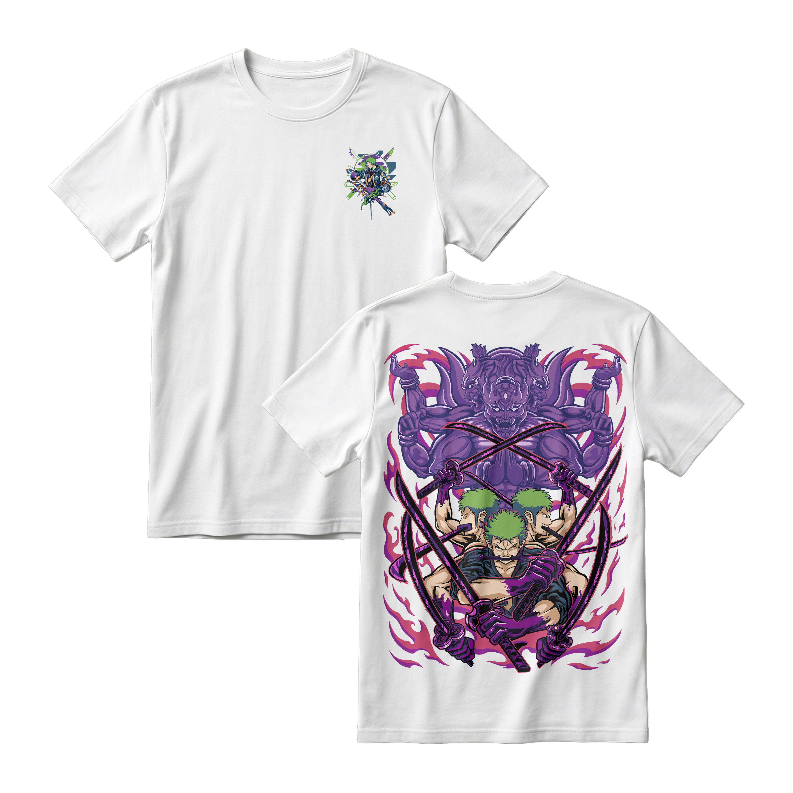 Anime One Piece Roronoa Zoro Short Sleeve Tee - WHITE