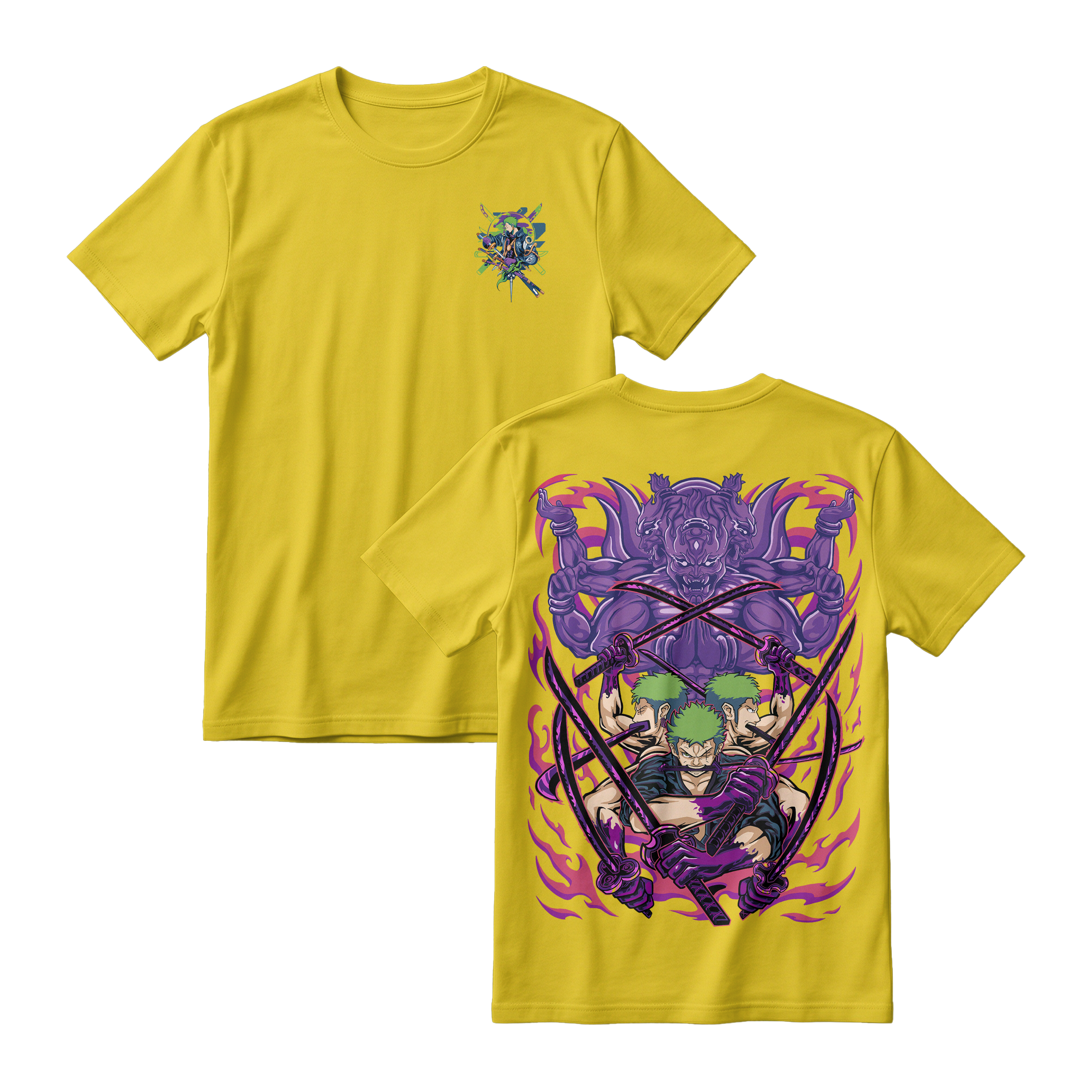 Anime One Piece Roronoa Zoro Short Sleeve Tee - YELLOW