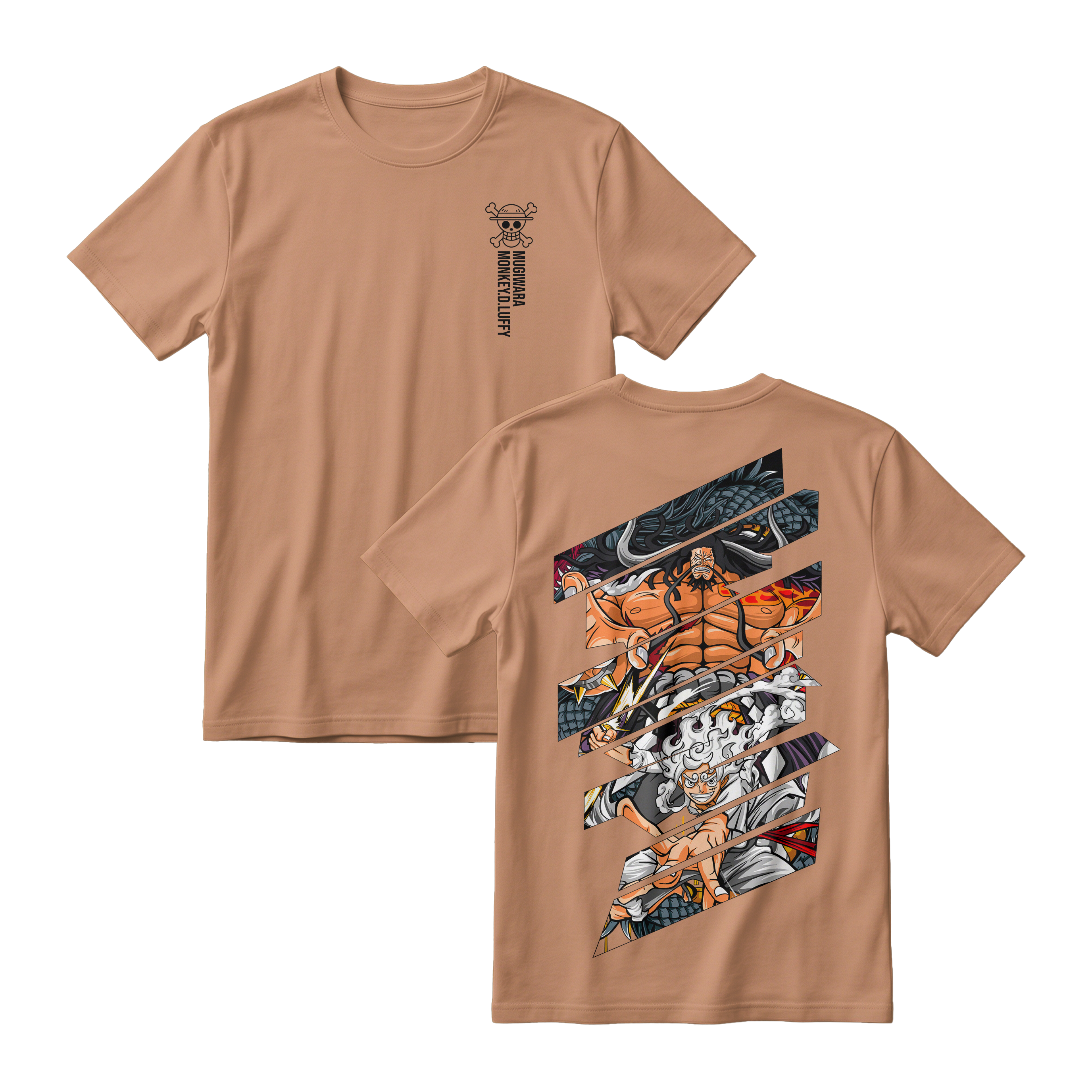 Anime One Piece Monkey D. Luffy Short Sleeve Tee - ALMOND