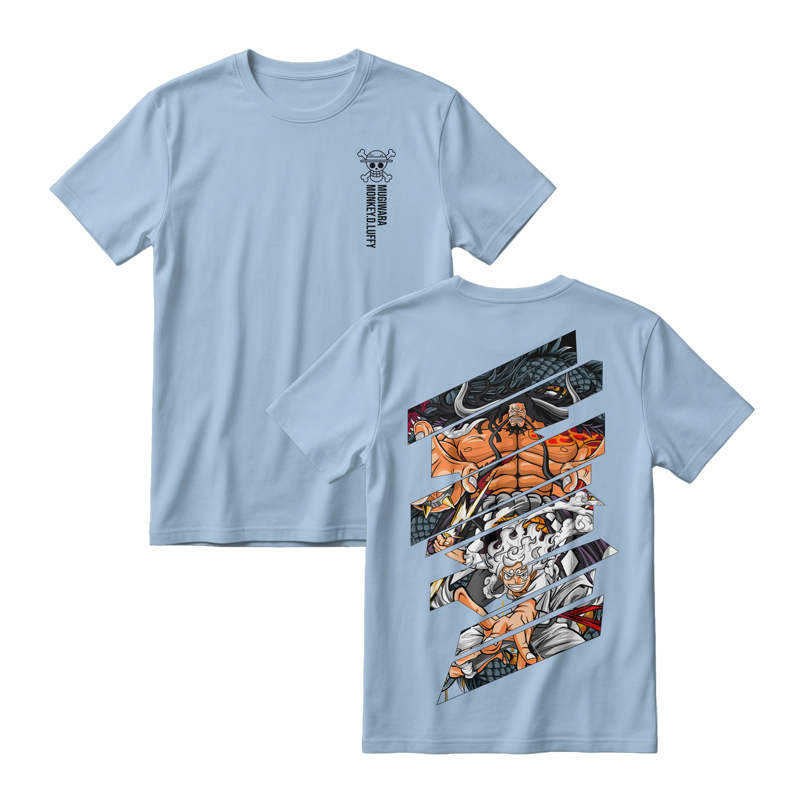 Anime One Piece Monkey D. Luffy Short Sleeve Tee - BABY-BLUE