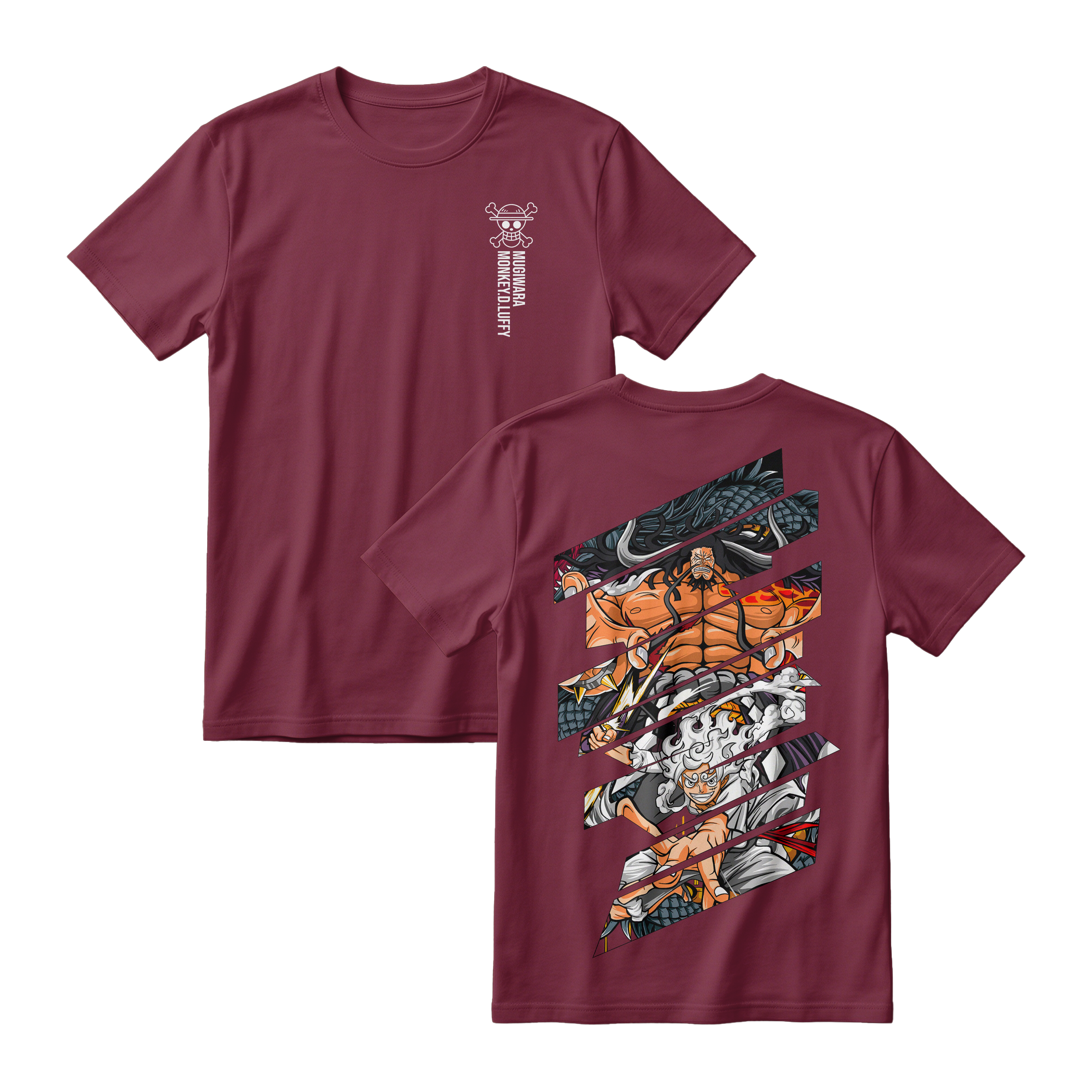 Anime One Piece Monkey D. Luffy Short Sleeve Tee - BURGUNDY