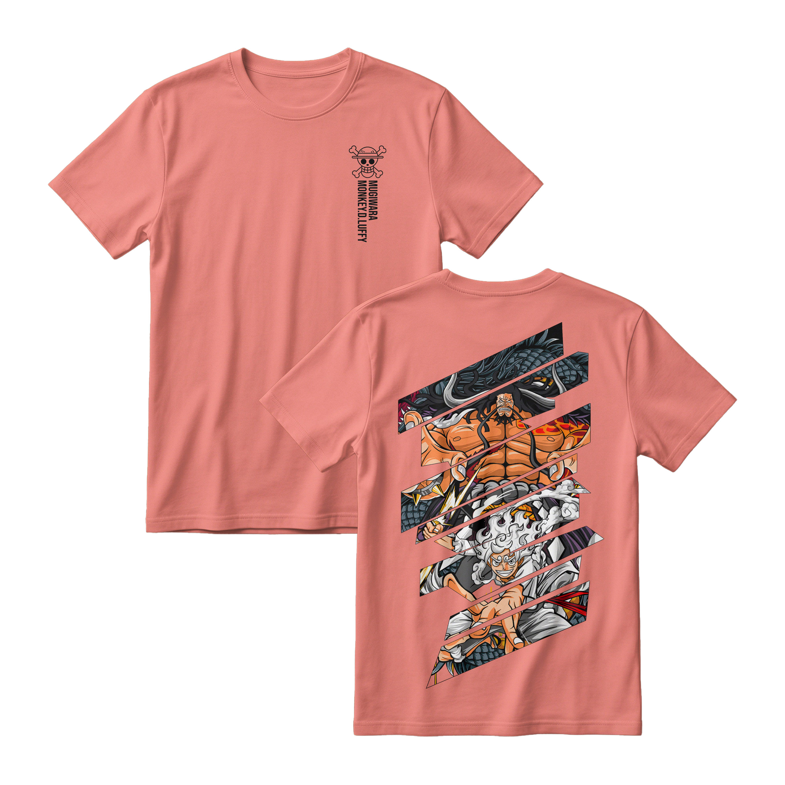 Anime One Piece Monkey D. Luffy Short Sleeve Tee - CORAL