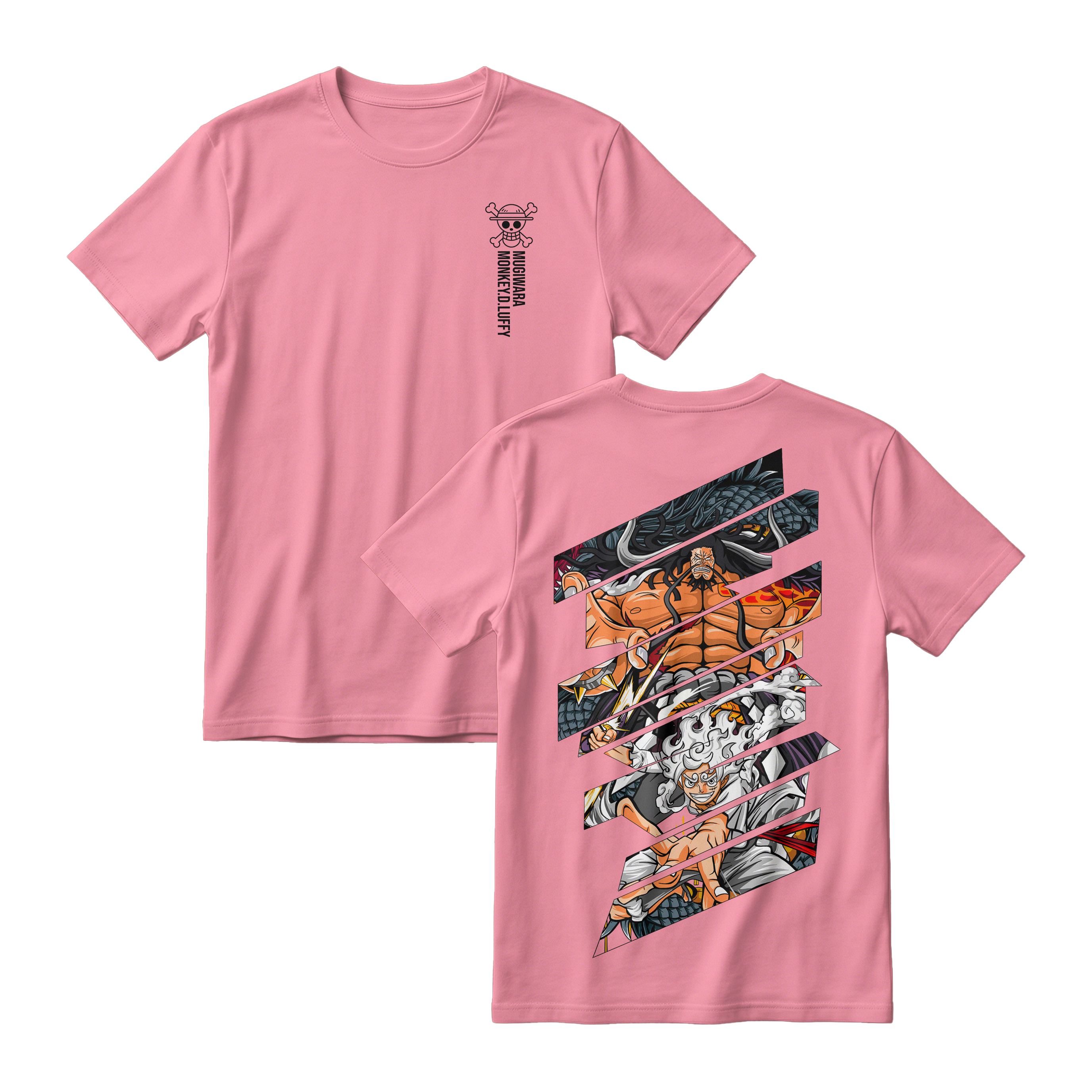 Anime One Piece Monkey D. Luffy Short Sleeve Tee - FLAMINGO
