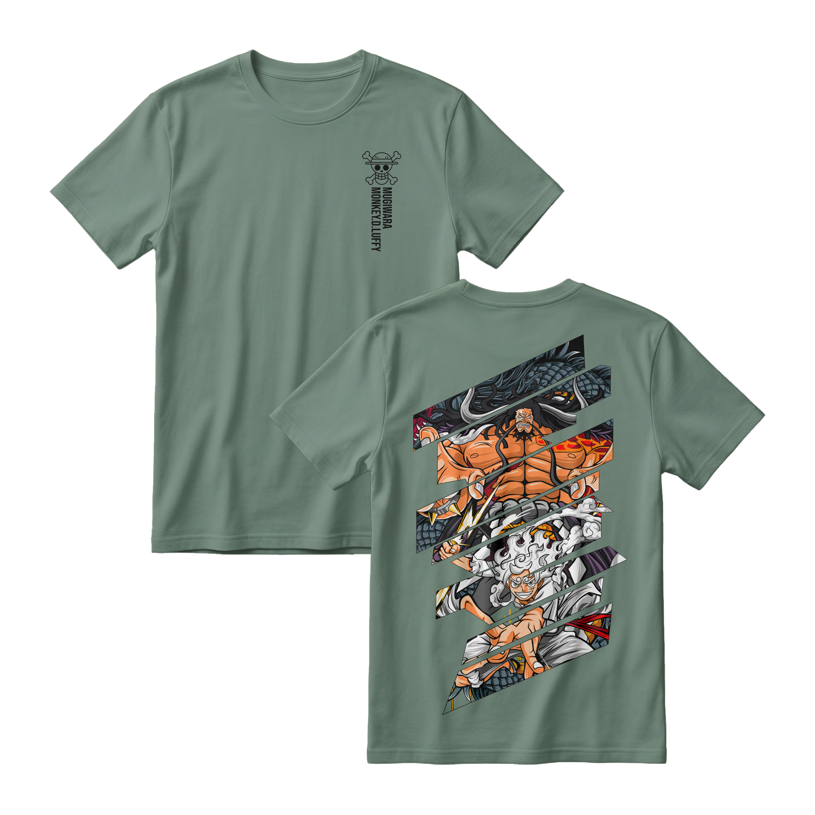 Anime One Piece Monkey D. Luffy Short Sleeve Tee - GREEN-ALGAE