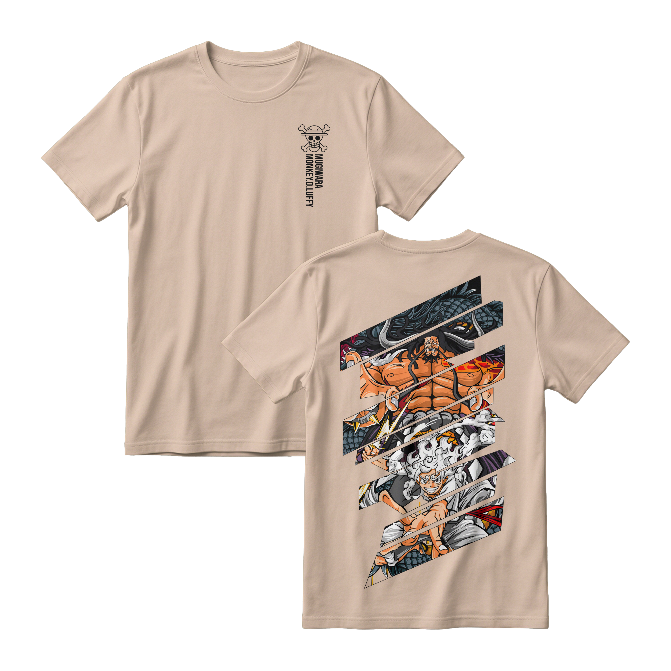 Anime One Piece Monkey D. Luffy Short Sleeve Tee - KHAKI