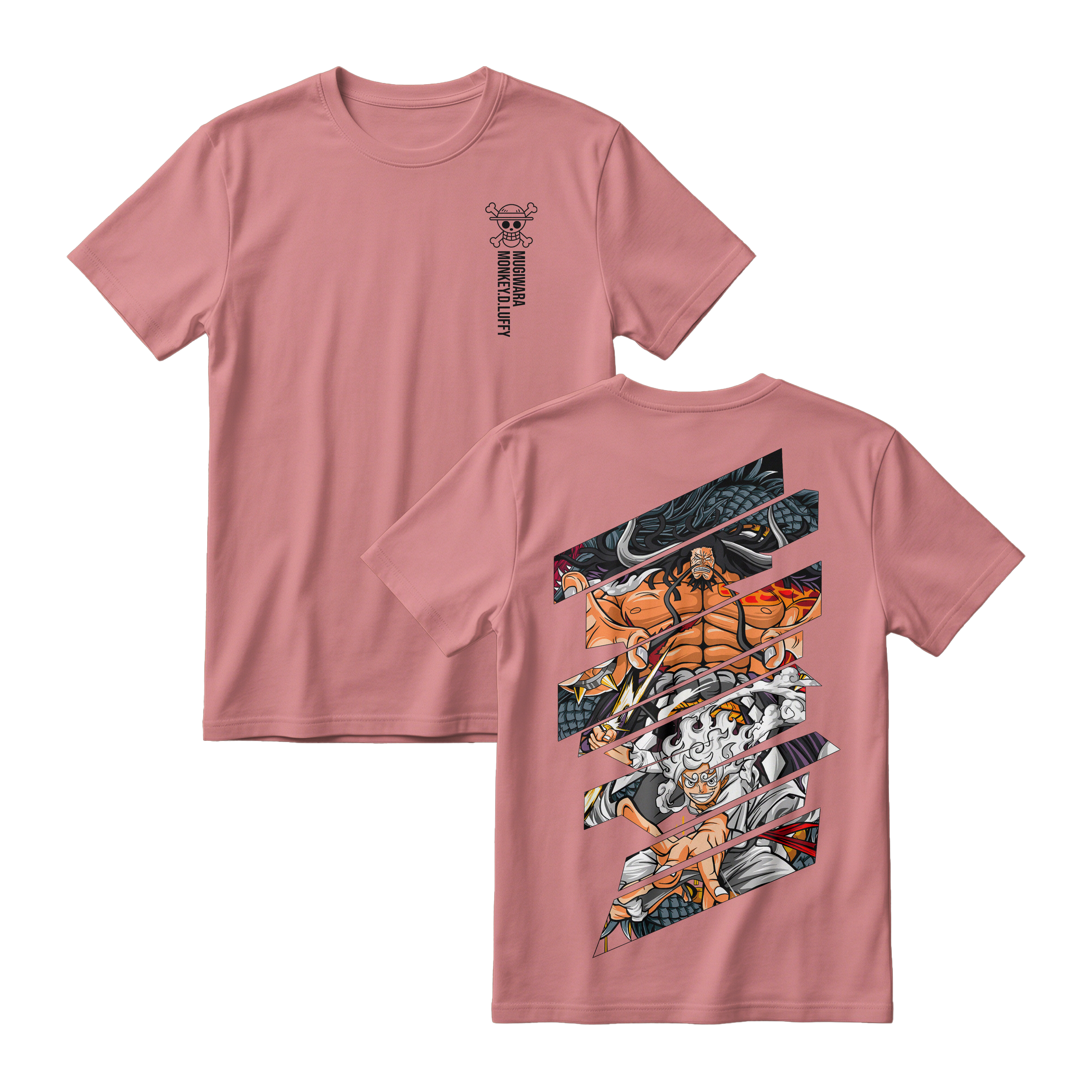 Anime One Piece Monkey D. Luffy Short Sleeve Tee - PASTEL-PINK