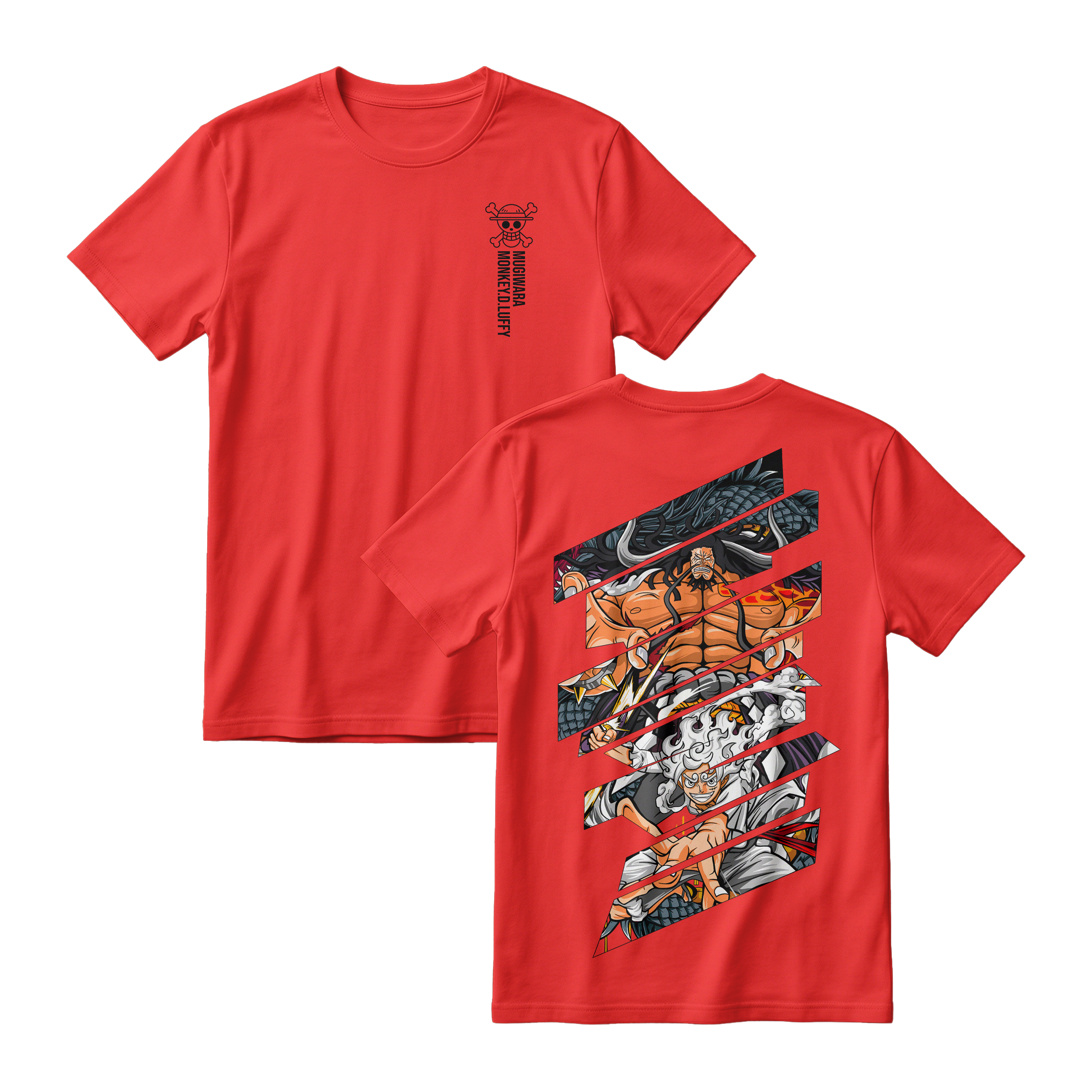 Anime One Piece Monkey D. Luffy Short Sleeve Tee - RED-CHILI