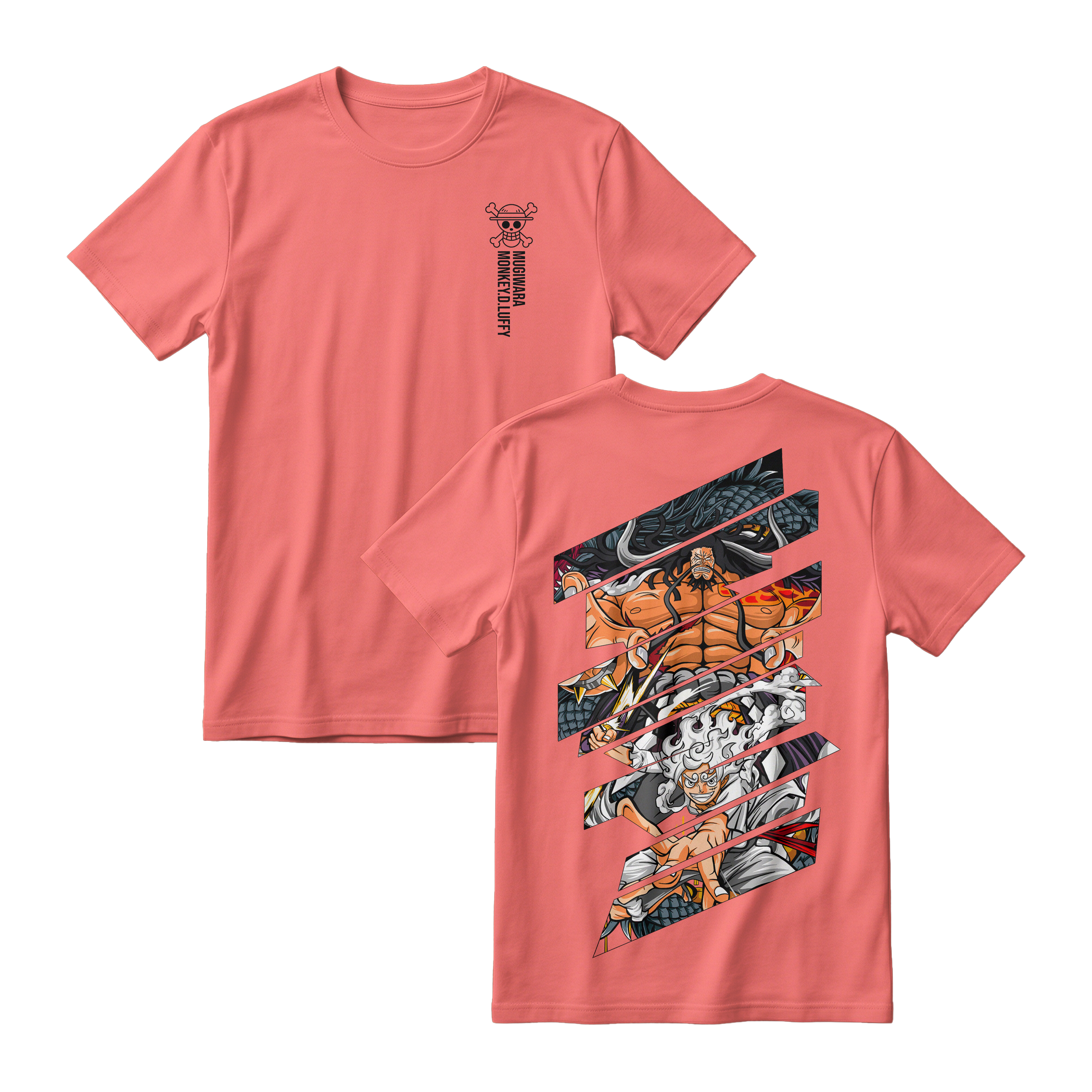 Anime One Piece Monkey D. Luffy Short Sleeve Tee - SALMON