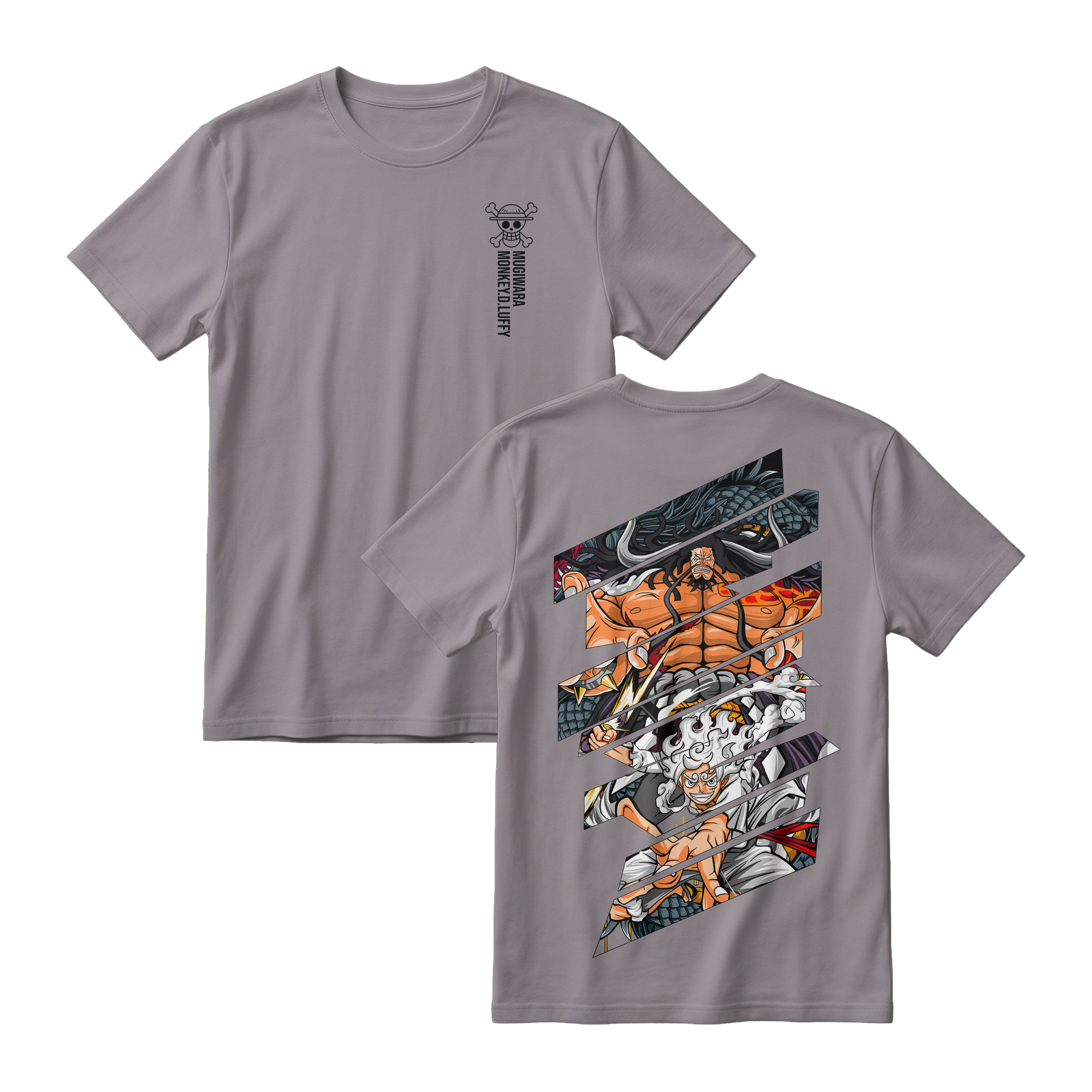 Anime One Piece Monkey D. Luffy Short Sleeve Tee - SMOKE-GREY