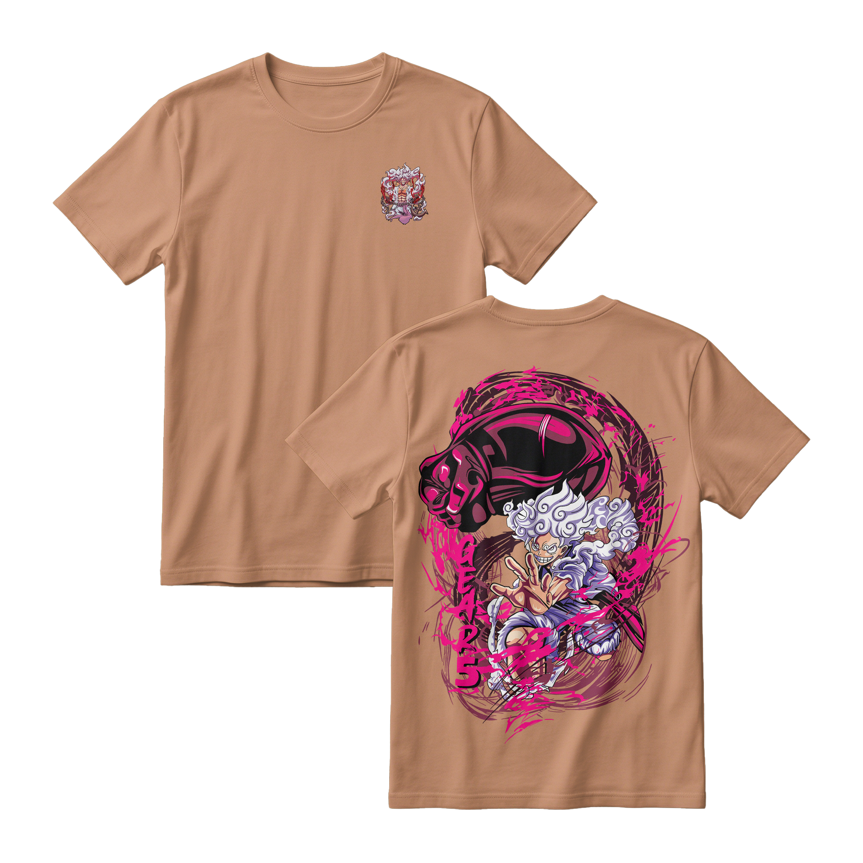 Anime One Piece Monkey D. Luffy Short Sleeve Tee - ALMOND