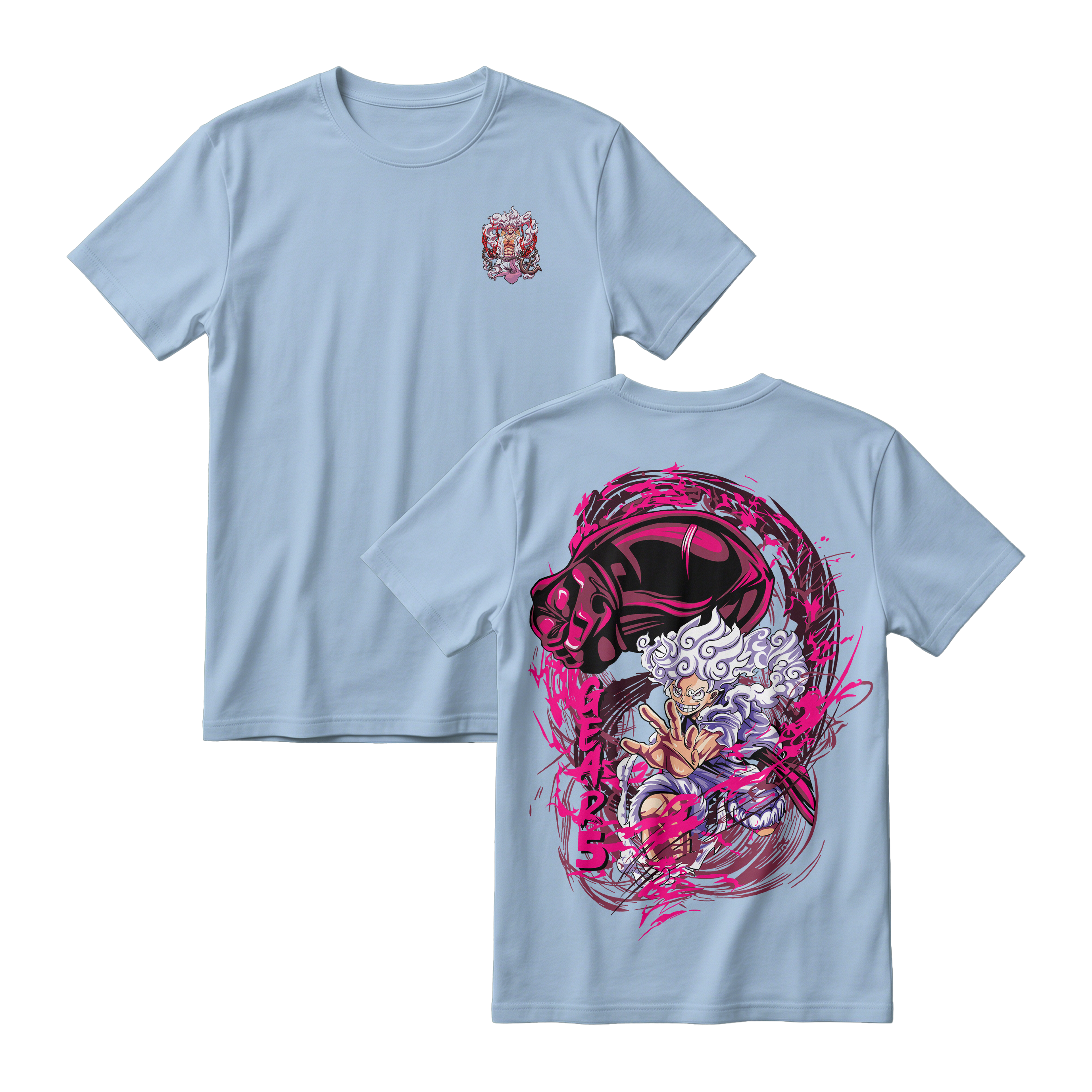 Anime One Piece Monkey D. Luffy Short Sleeve Tee - BABY-BLUE