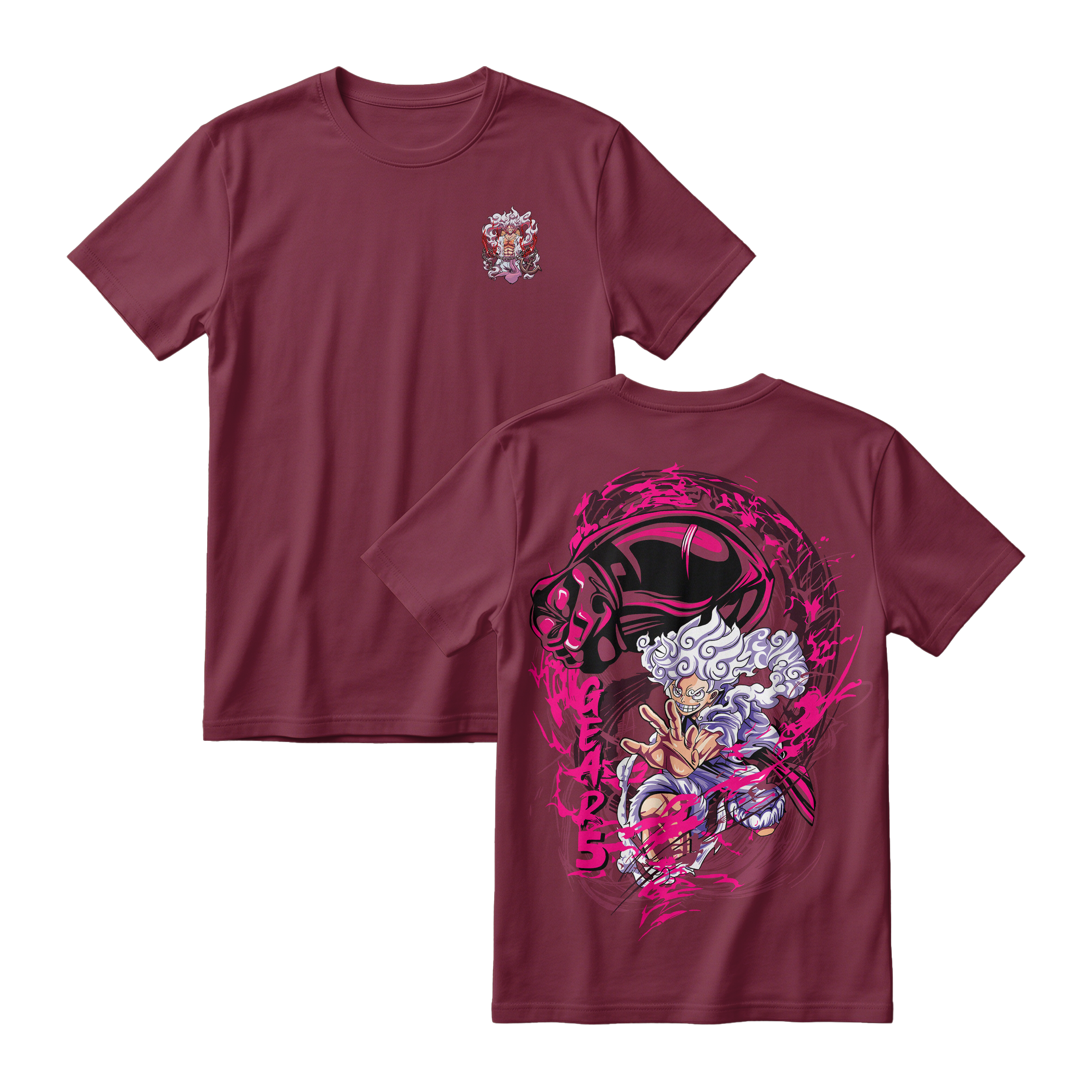 Anime One Piece Monkey D. Luffy Short Sleeve Tee -BURGUNDY
