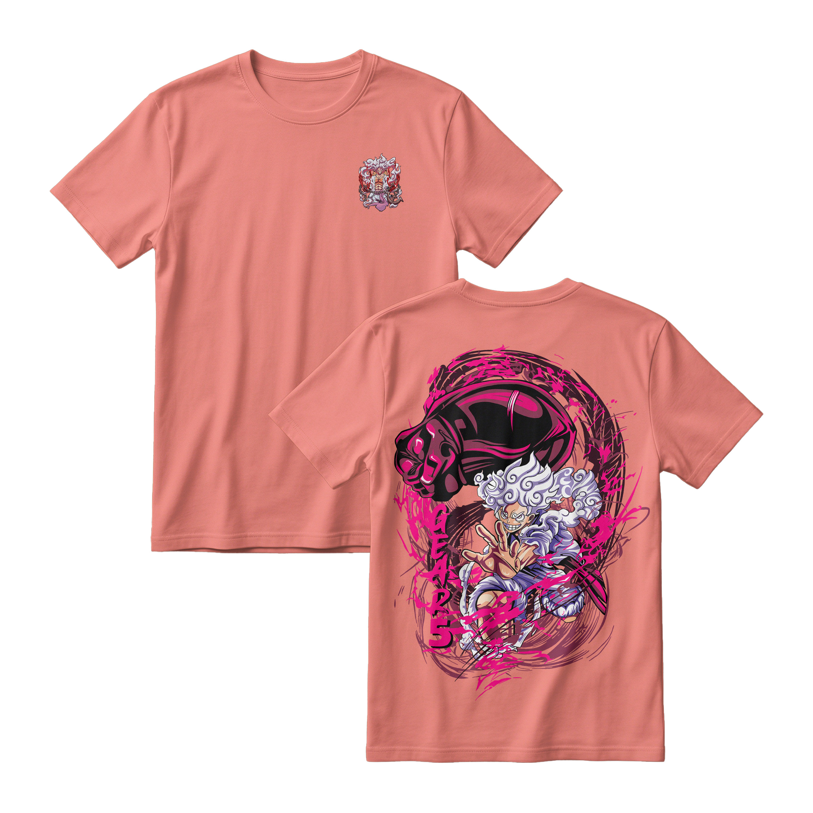 Anime One Piece Monkey D. Luffy Short Sleeve Tee - CORAL