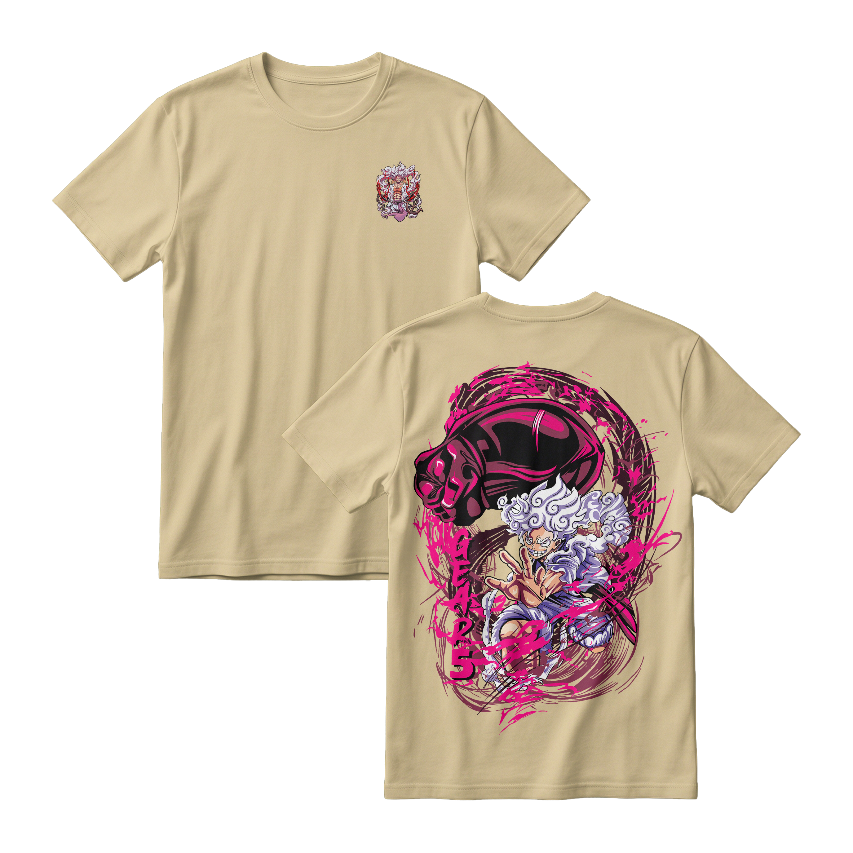 Anime One Piece Monkey D. Luffy Short Sleeve Tee - CREAM