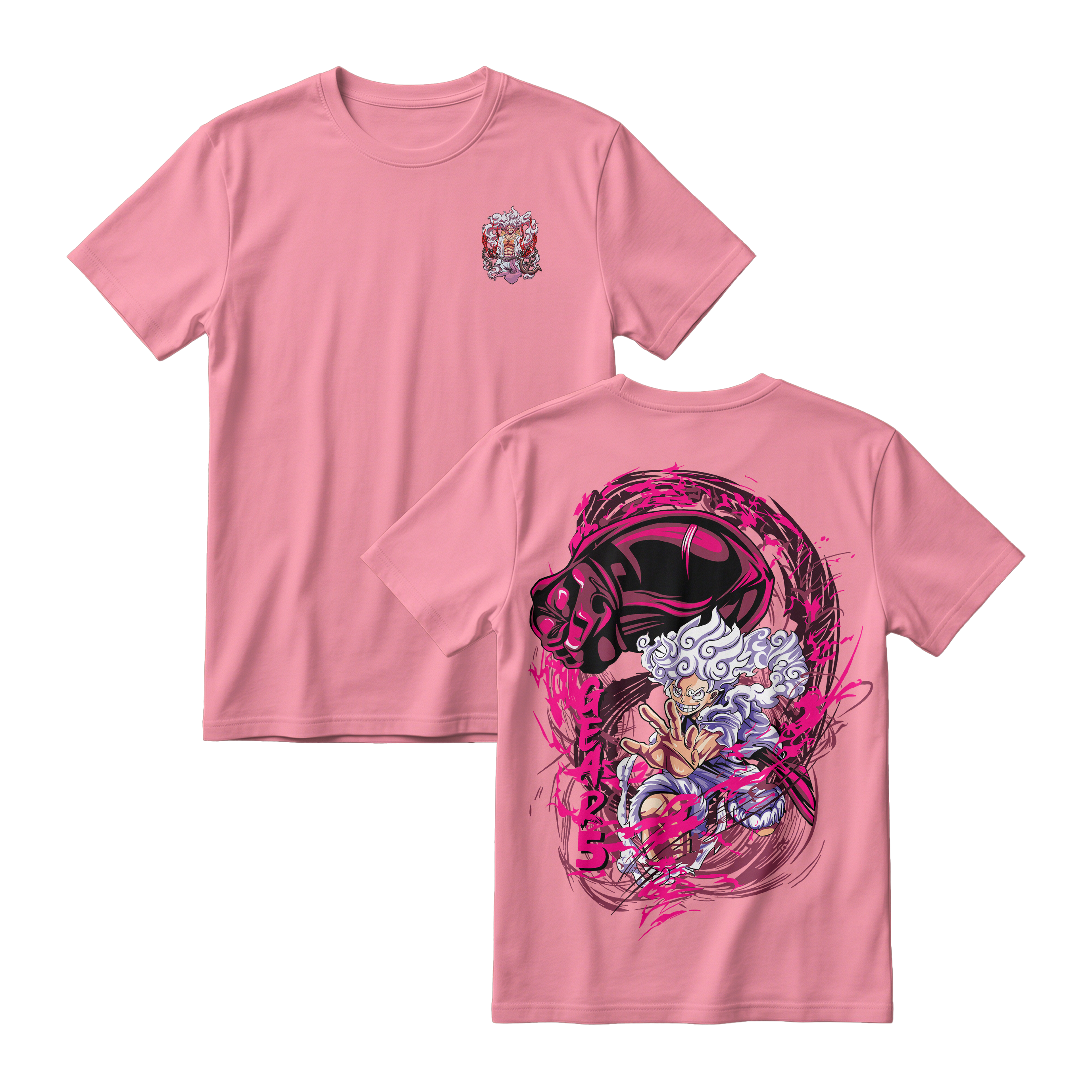 Anime One Piece Monkey D. Luffy Short Sleeve Tee - FLAMINGO