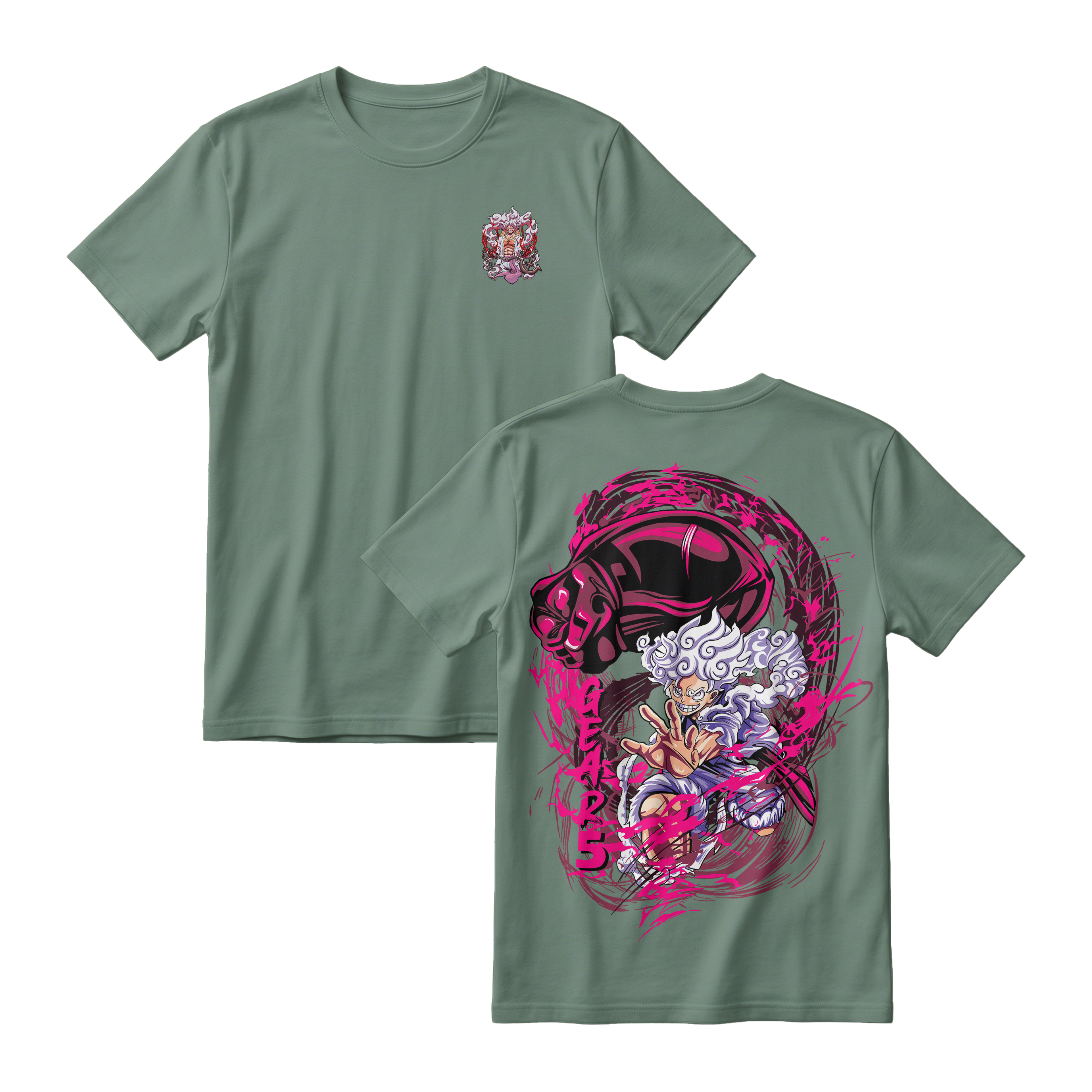 Anime One Piece Monkey D. Luffy Short Sleeve Tee - GREEN-ALGAE