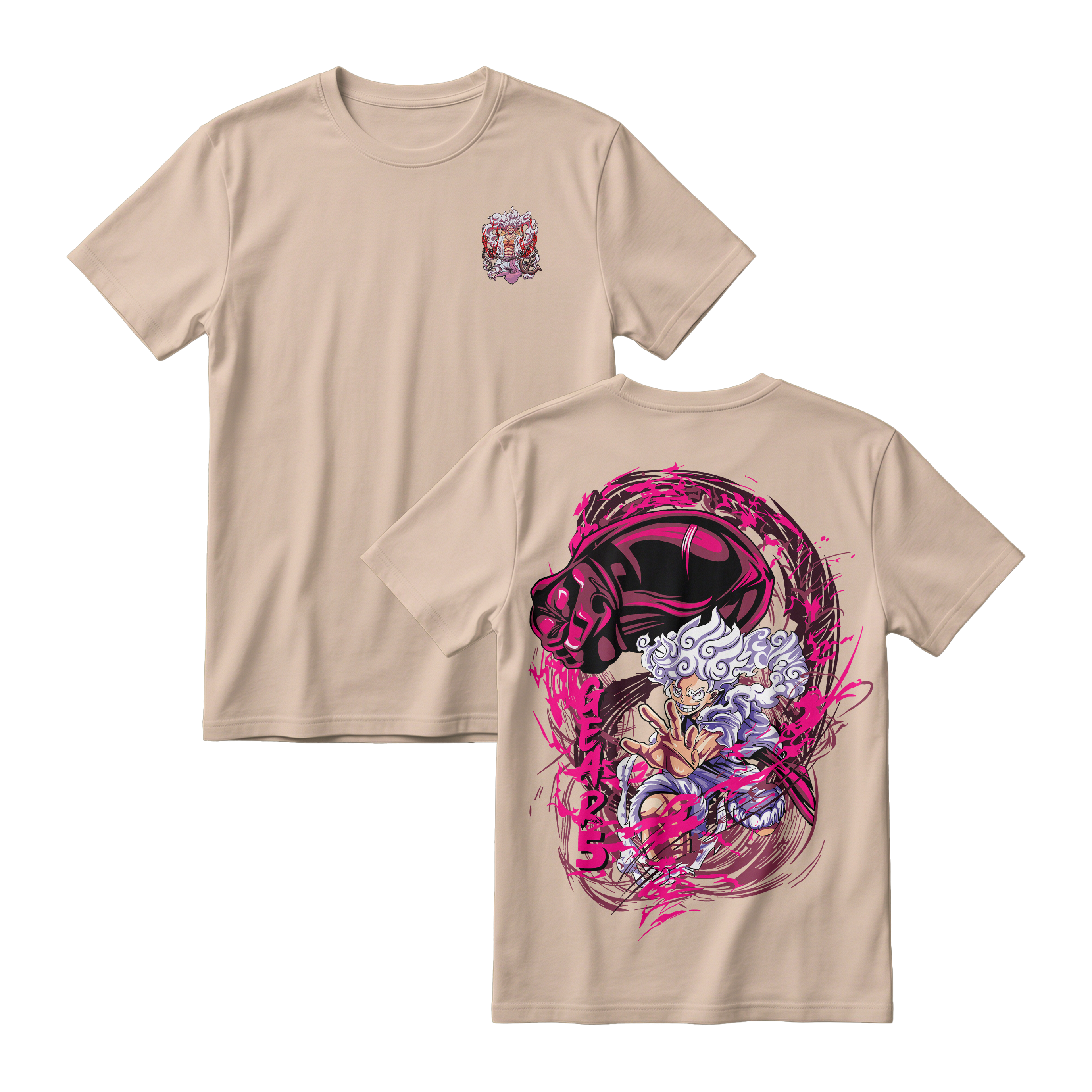Anime One Piece Monkey D. Luffy Short Sleeve Tee - KHAKI