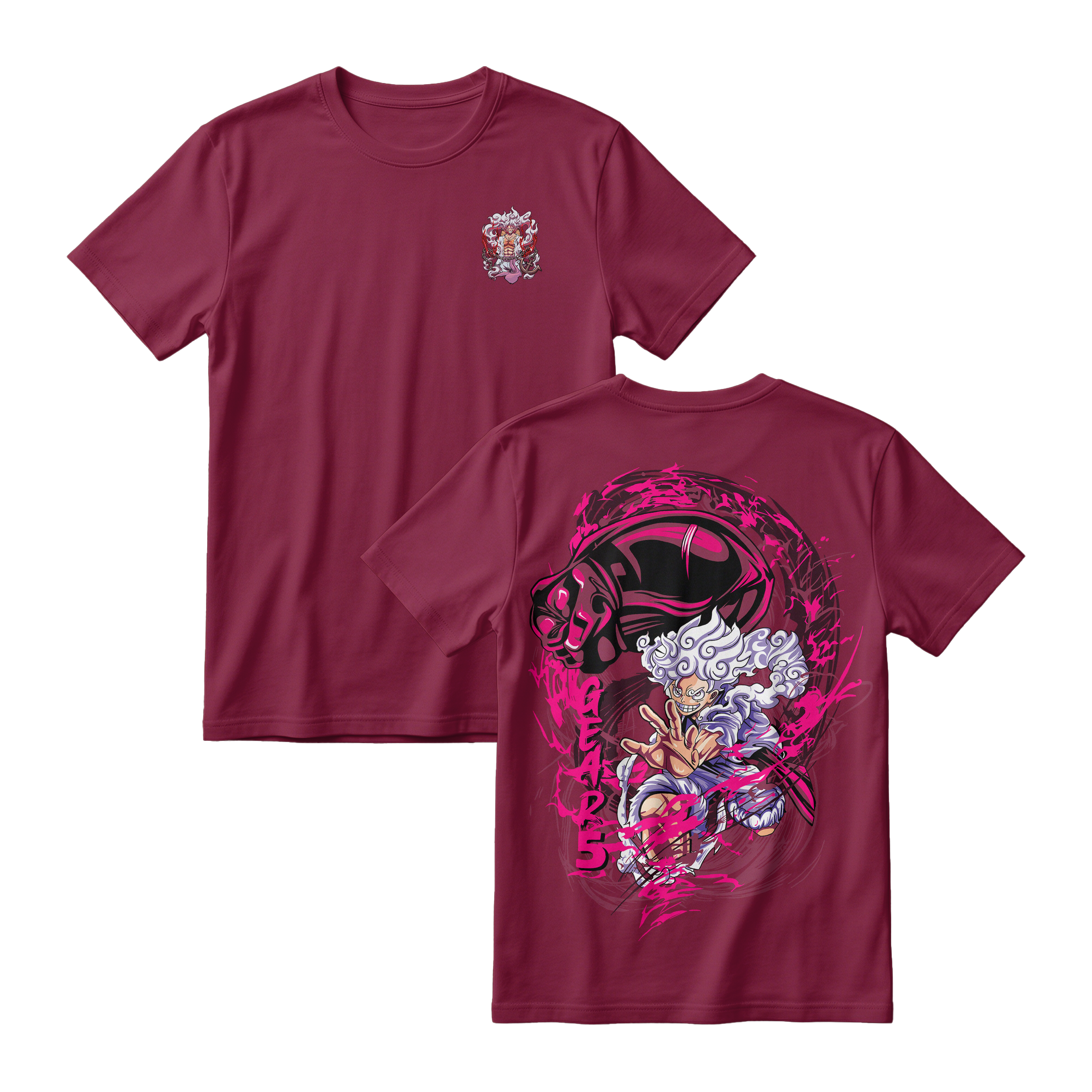 Anime One Piece Monkey D. Luffy Short Sleeve Tee - MAROON