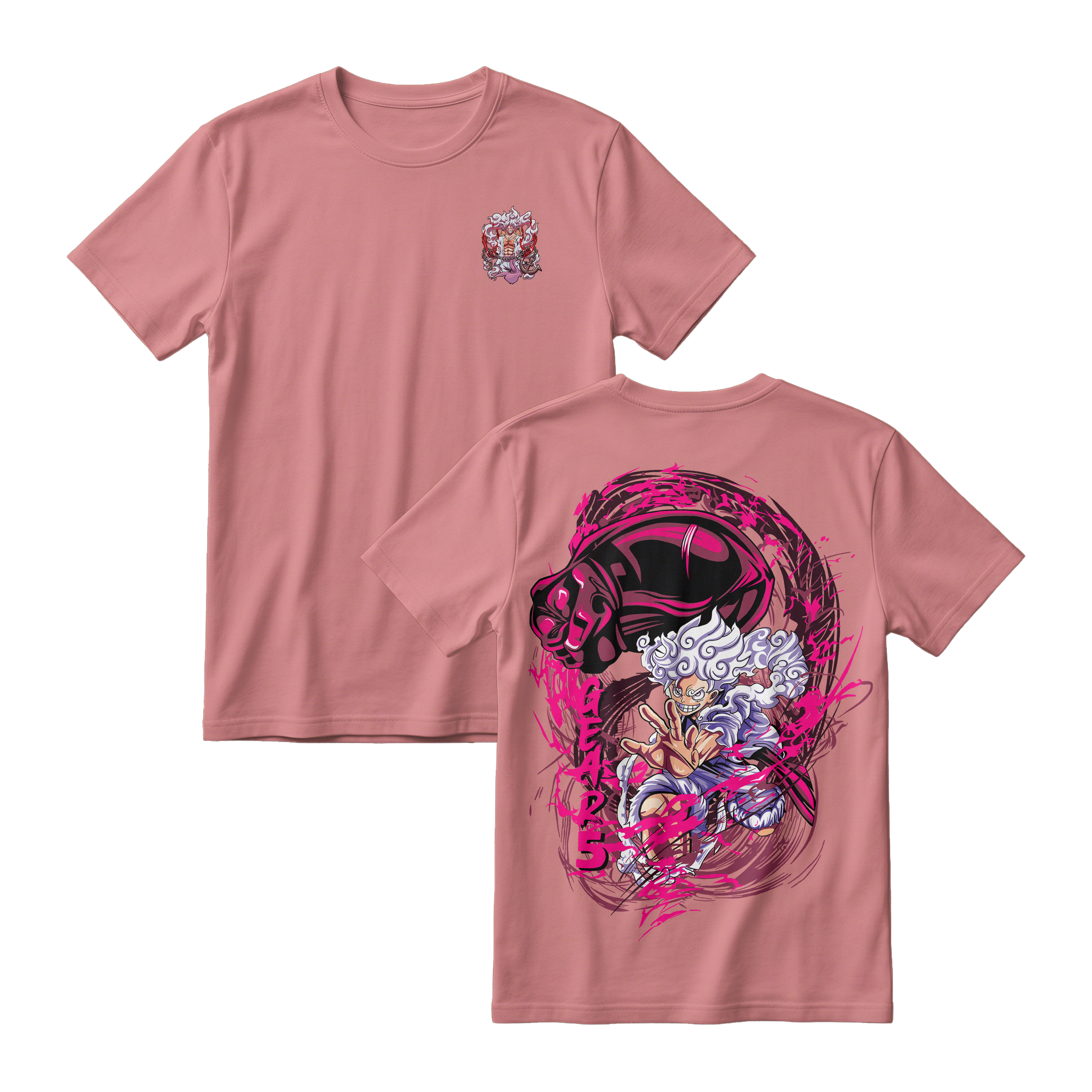 Anime One Piece Monkey D. Luffy Short Sleeve Tee - PASTEL-PINK
