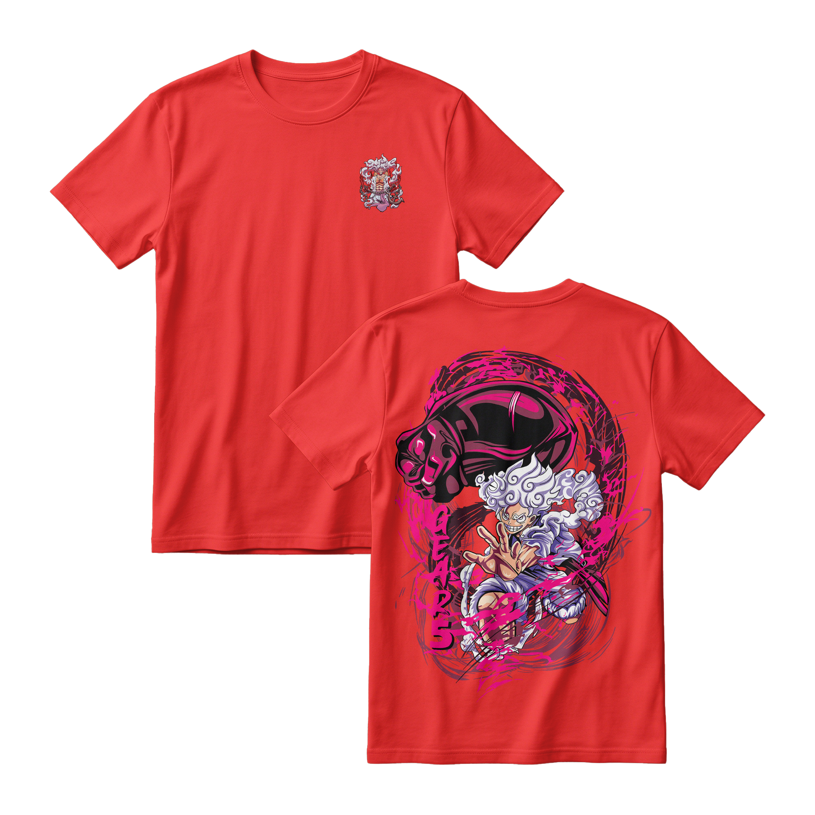 Anime One Piece Monkey D. Luffy Short Sleeve Tee - RED-CHILI