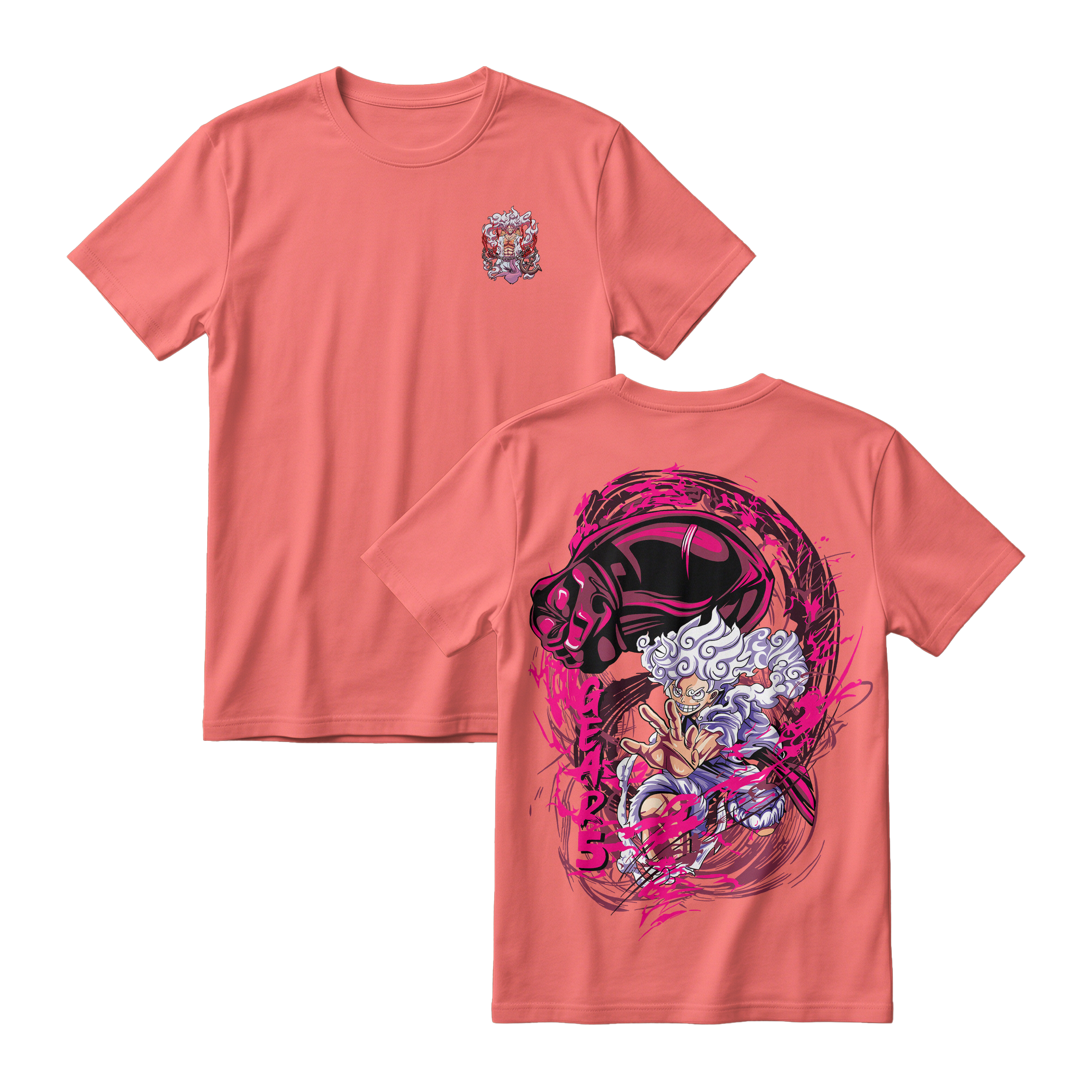 Anime One Piece Monkey D. Luffy Short Sleeve Tee - SALMON