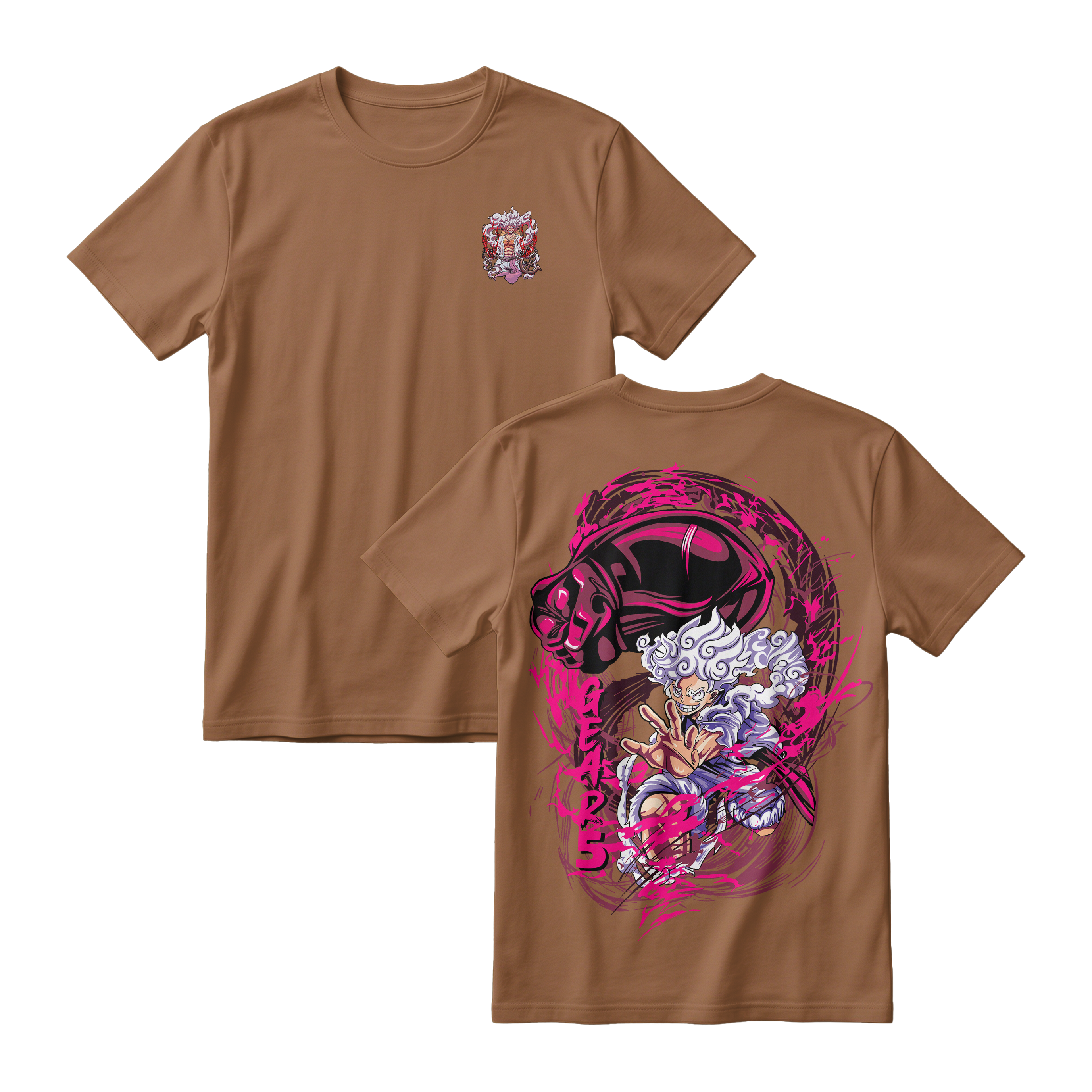 Anime One Piece Monkey D. Luffy Short Sleeve Tee - WALNUT