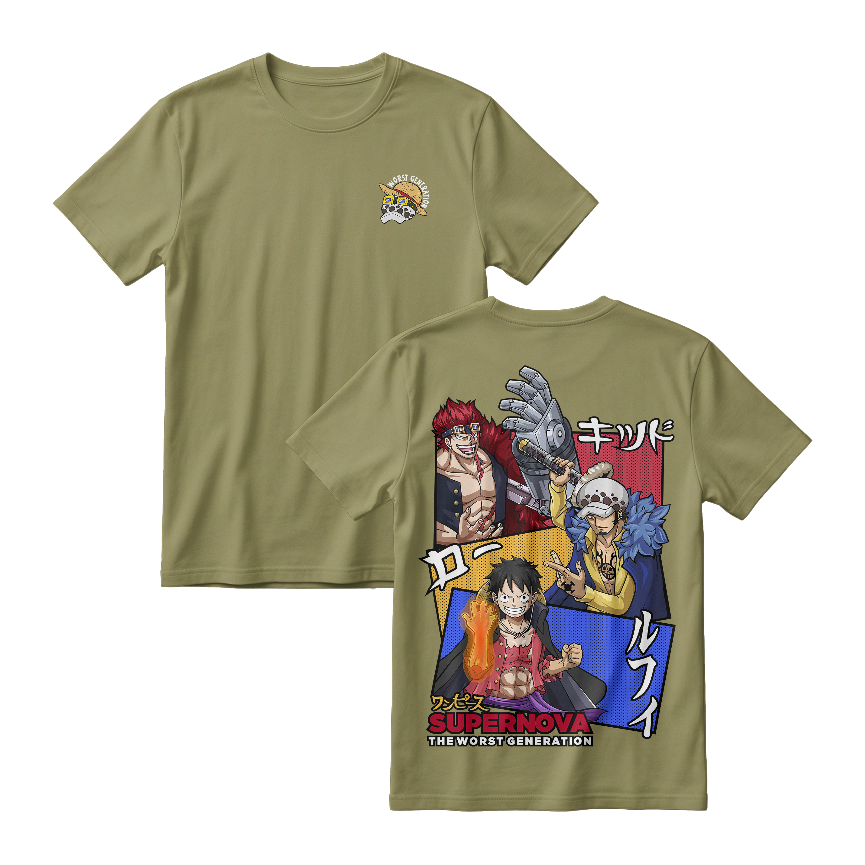 Anime One Piece Supernova The Worst Generation Short Sleeve Tee - ARMY