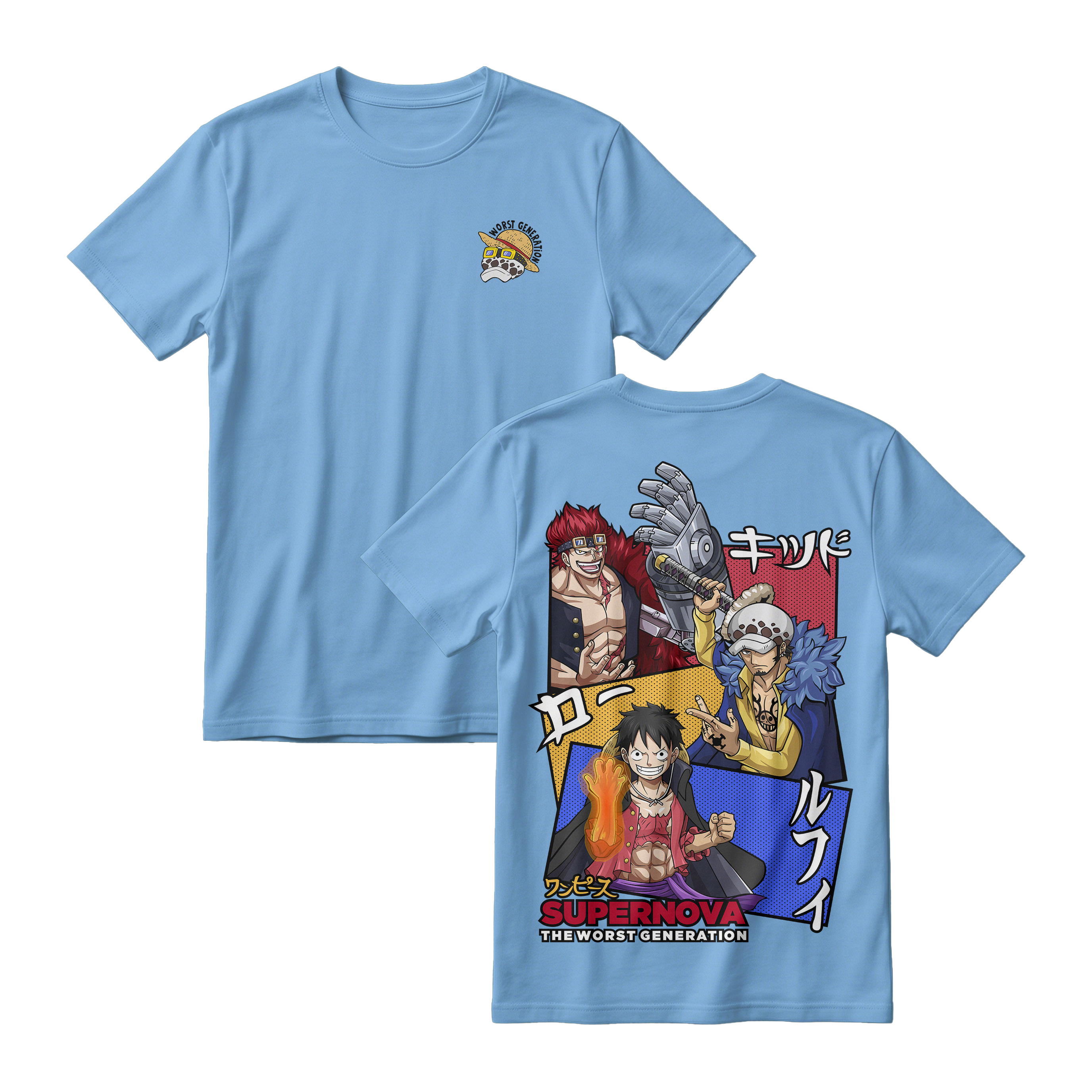 Anime One Piece Supernova The Worst Generation Short Sleeve Tee - ARTIC-BLUE