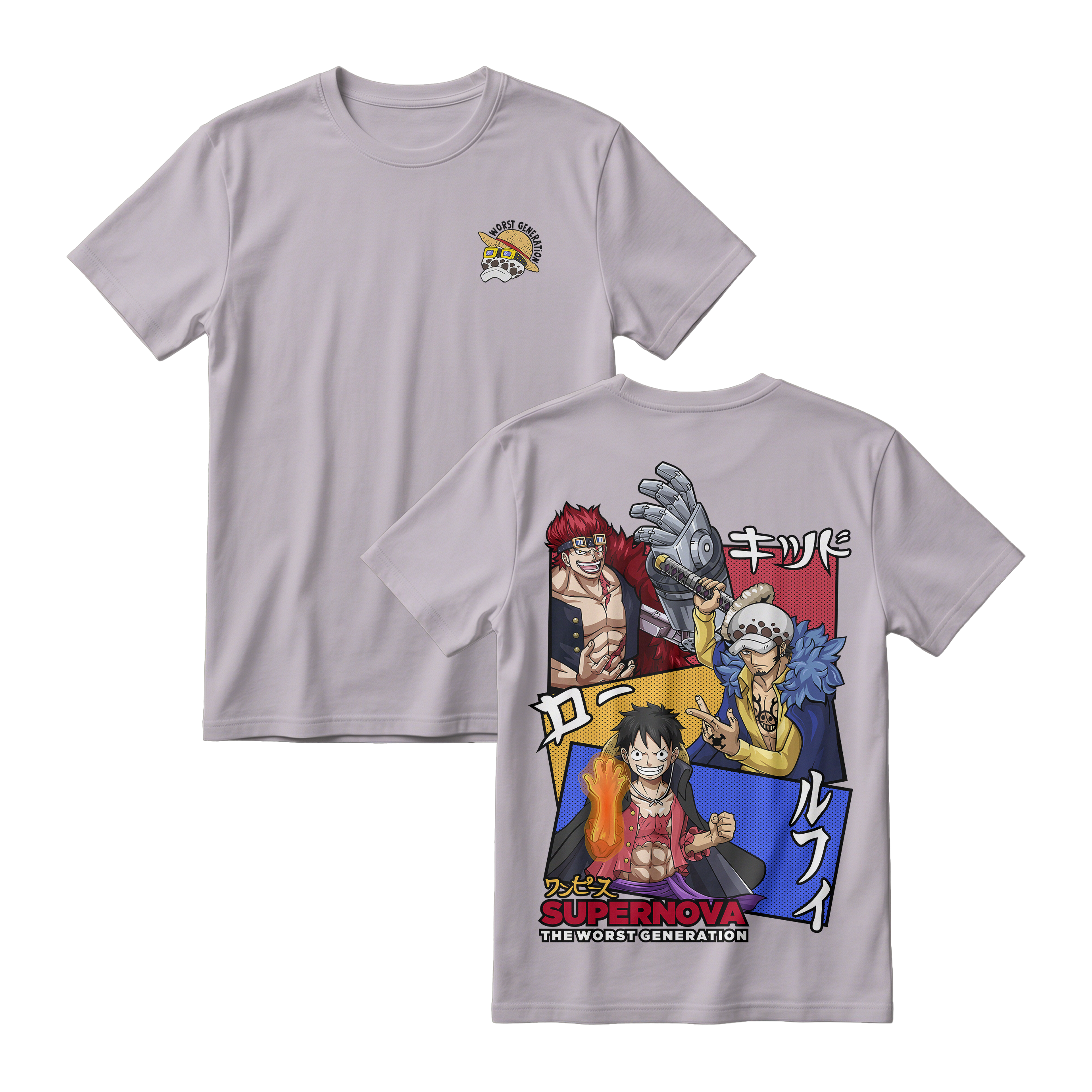 Anime One Piece Supernova The Worst Generation Short Sleeve Tee - ASH-GREY