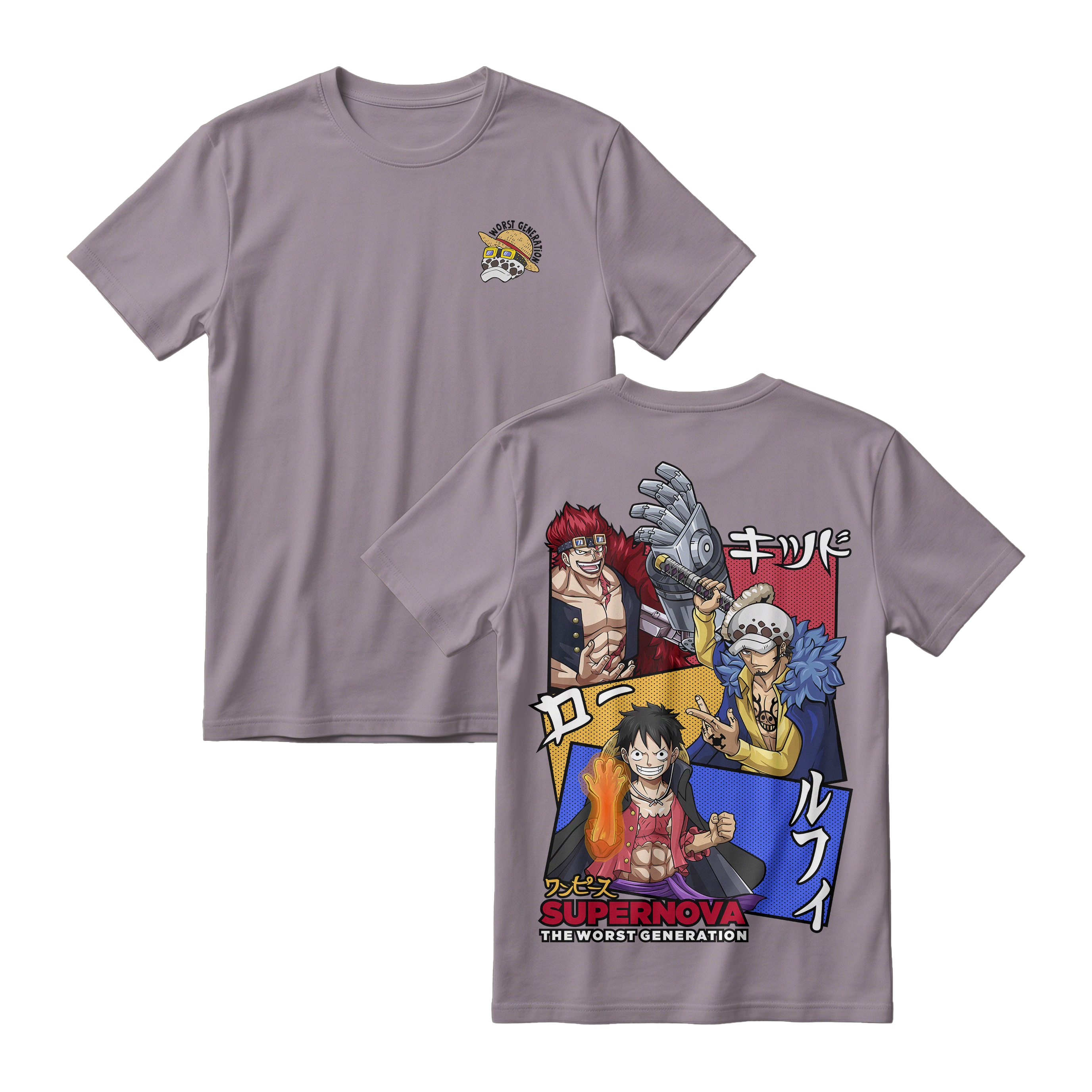 Anime One Piece Supernova The Worst Generation Short Sleeve Tee - ASPHALT-GREY