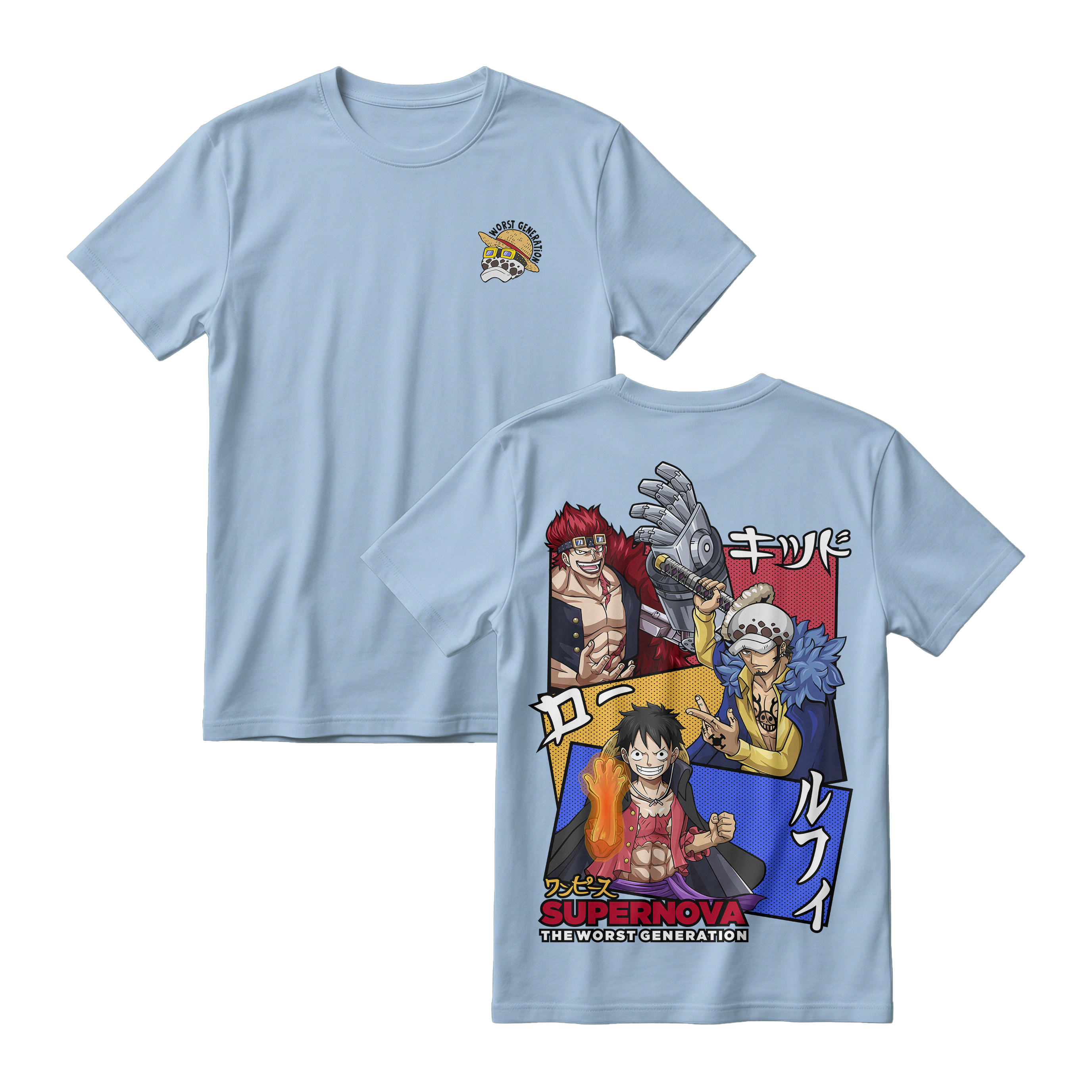 Anime One Piece Supernova The Worst Generation Short Sleeve Tee - BABY-BLUE