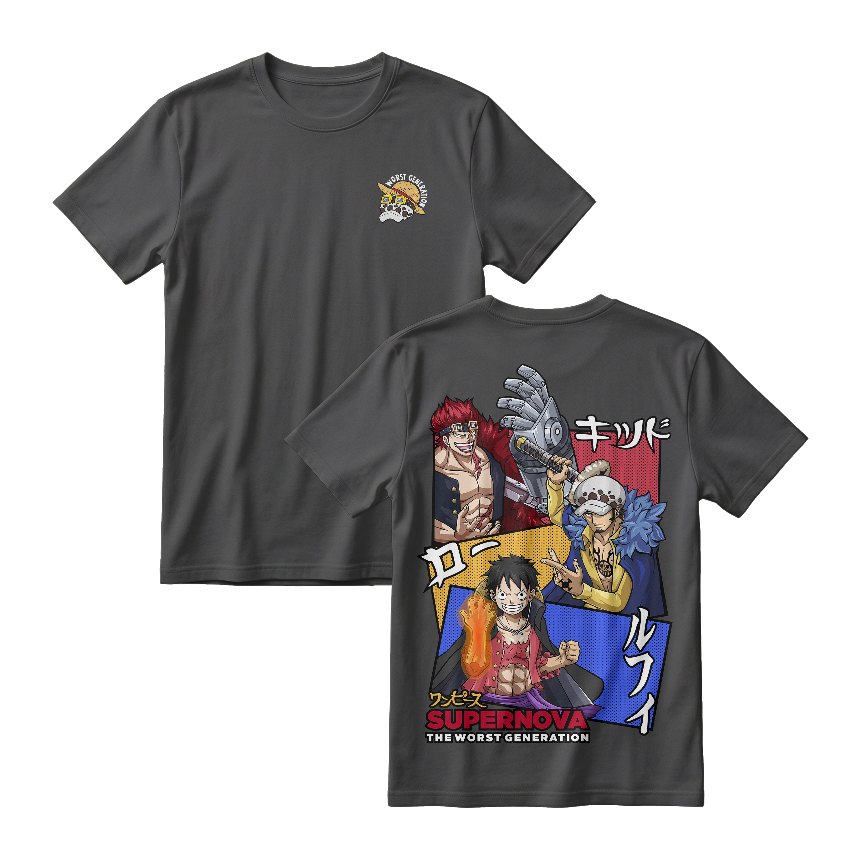 Anime One Piece Supernova The Worst Generation Short Sleeve Tee - BLACK-JELLY