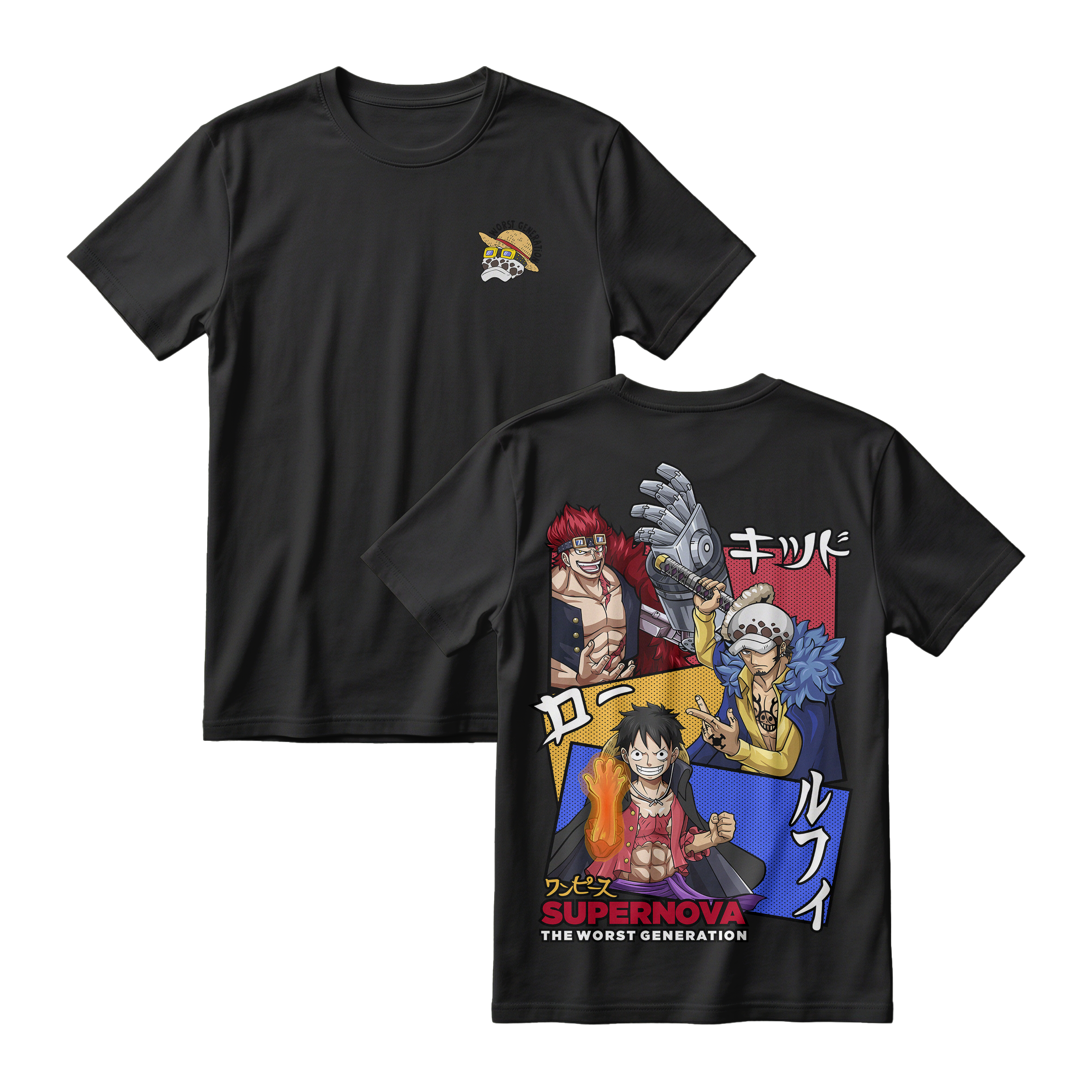 Anime One Piece Supernova The Worst Generation Short Sleeve Tee - BLACK