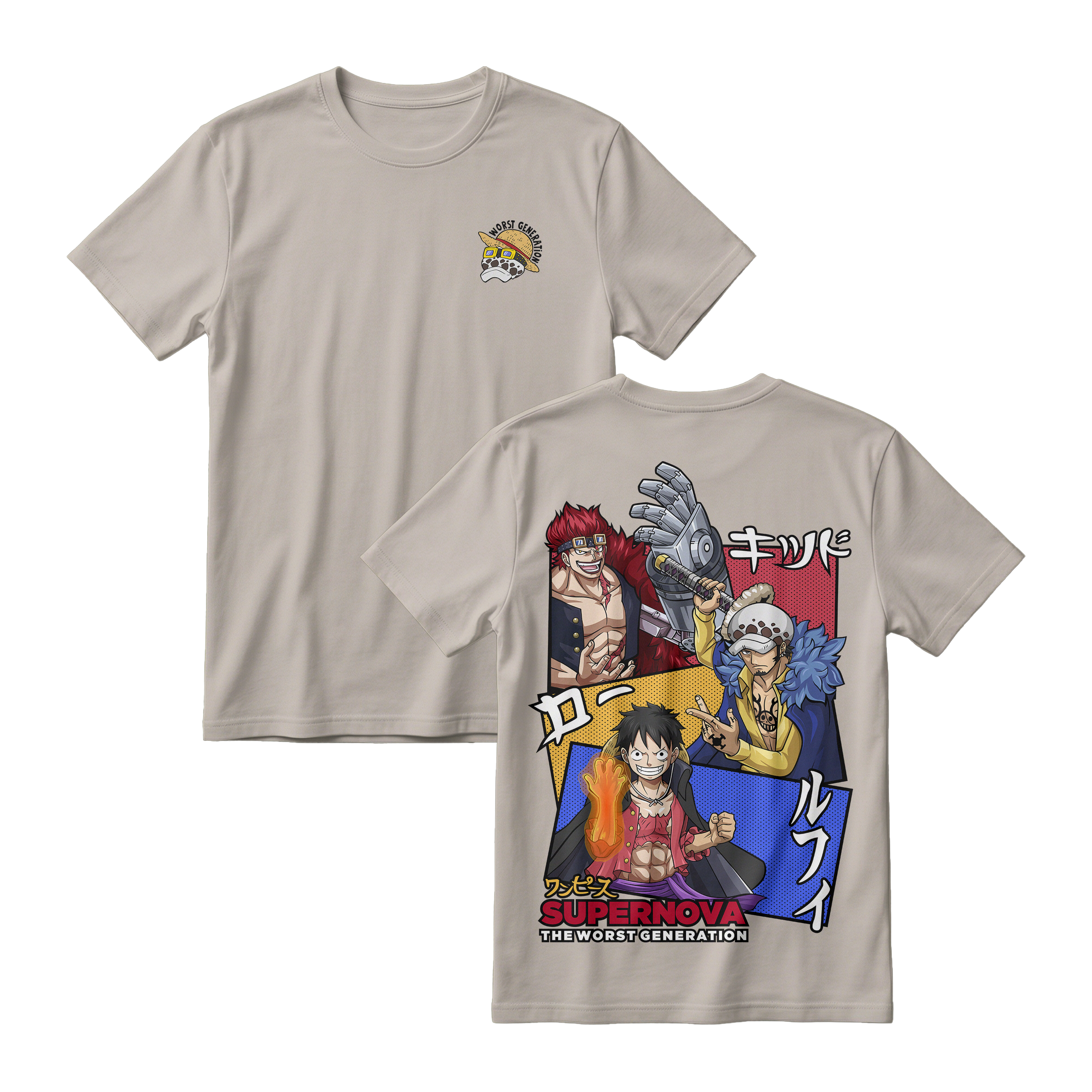 Anime One Piece Supernova The Worst Generation Short Sleeve Tee - BONE
