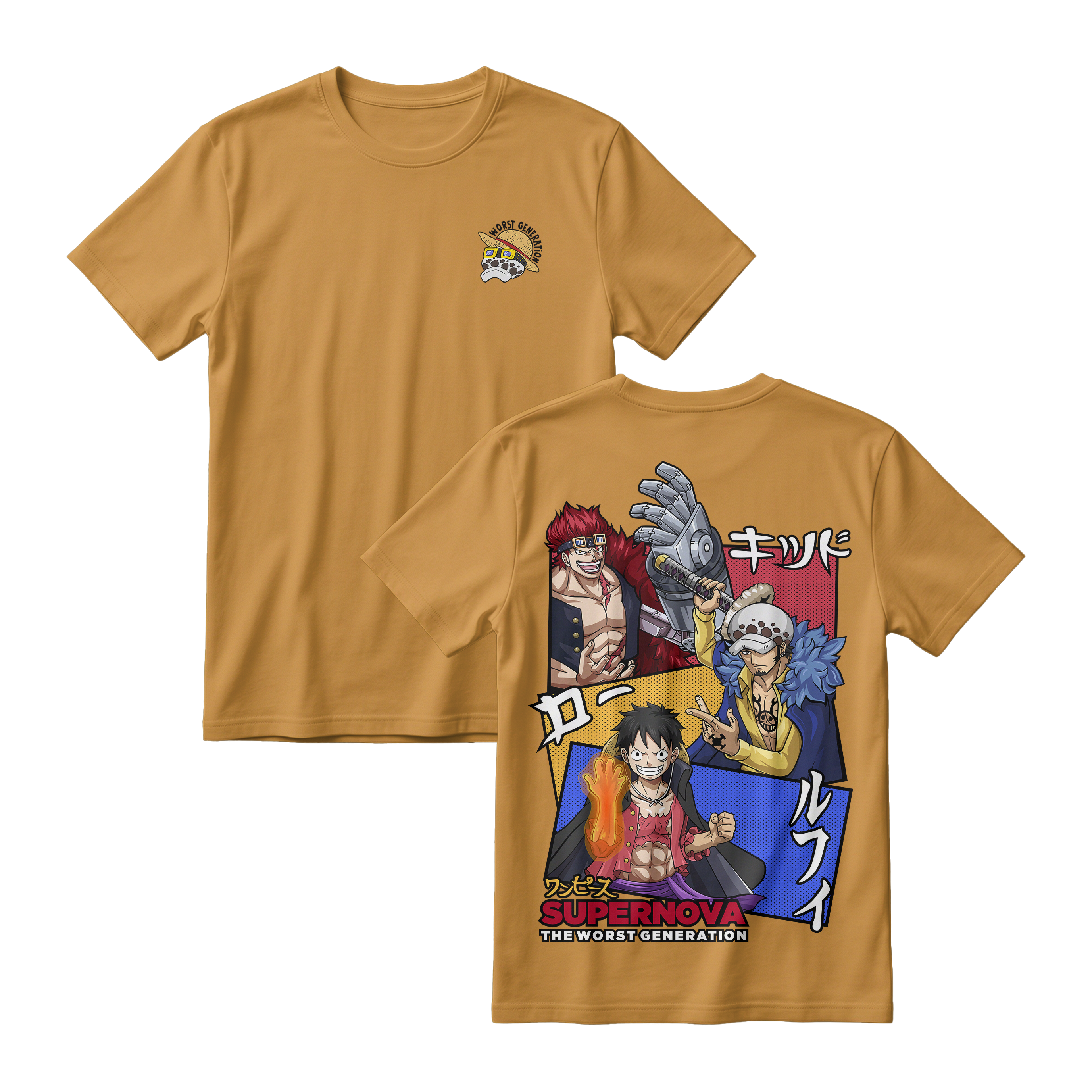 Anime One Piece Supernova The Worst Generation Short Sleeve Tee - BRONZE