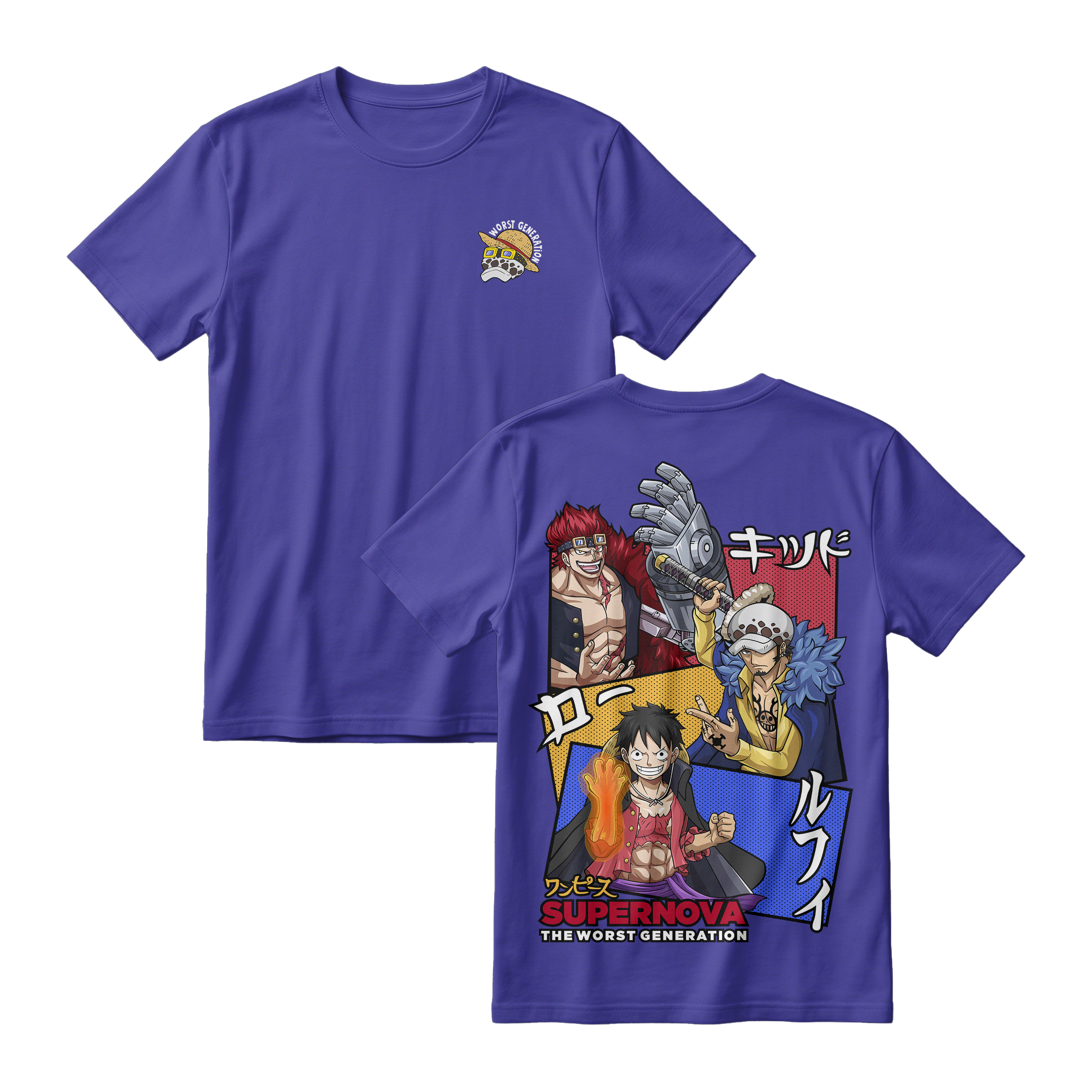 Anime One Piece Supernova The Worst Generation Short Sleeve Tee - CADBURY
