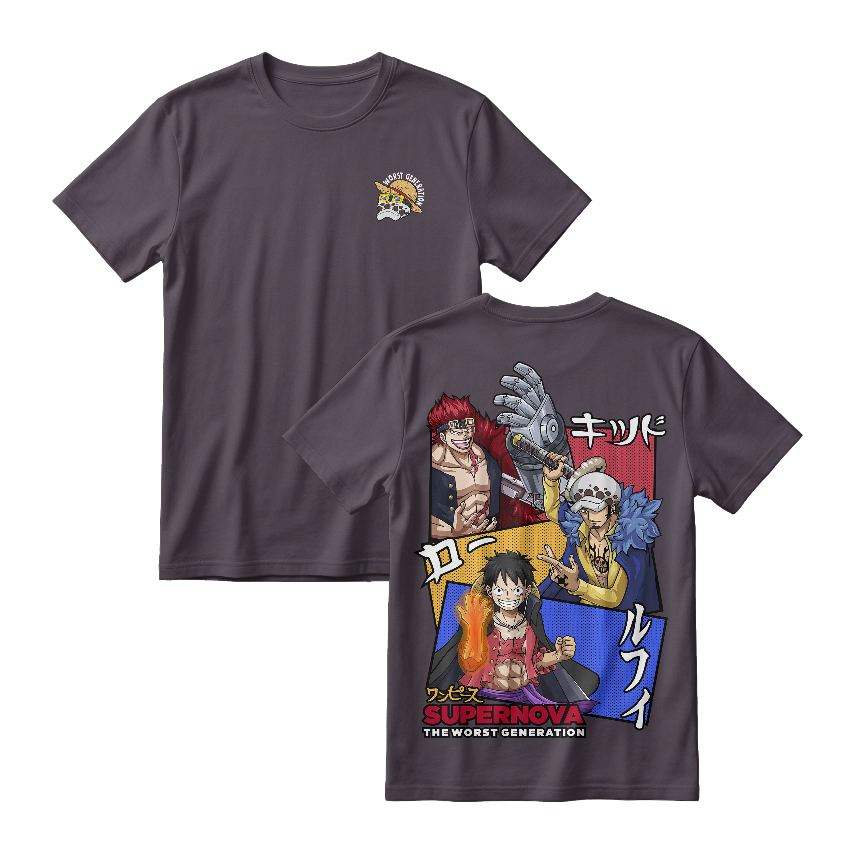 Anime One Piece Supernova The Worst Generation Short Sleeve Tee - CHARCOAL