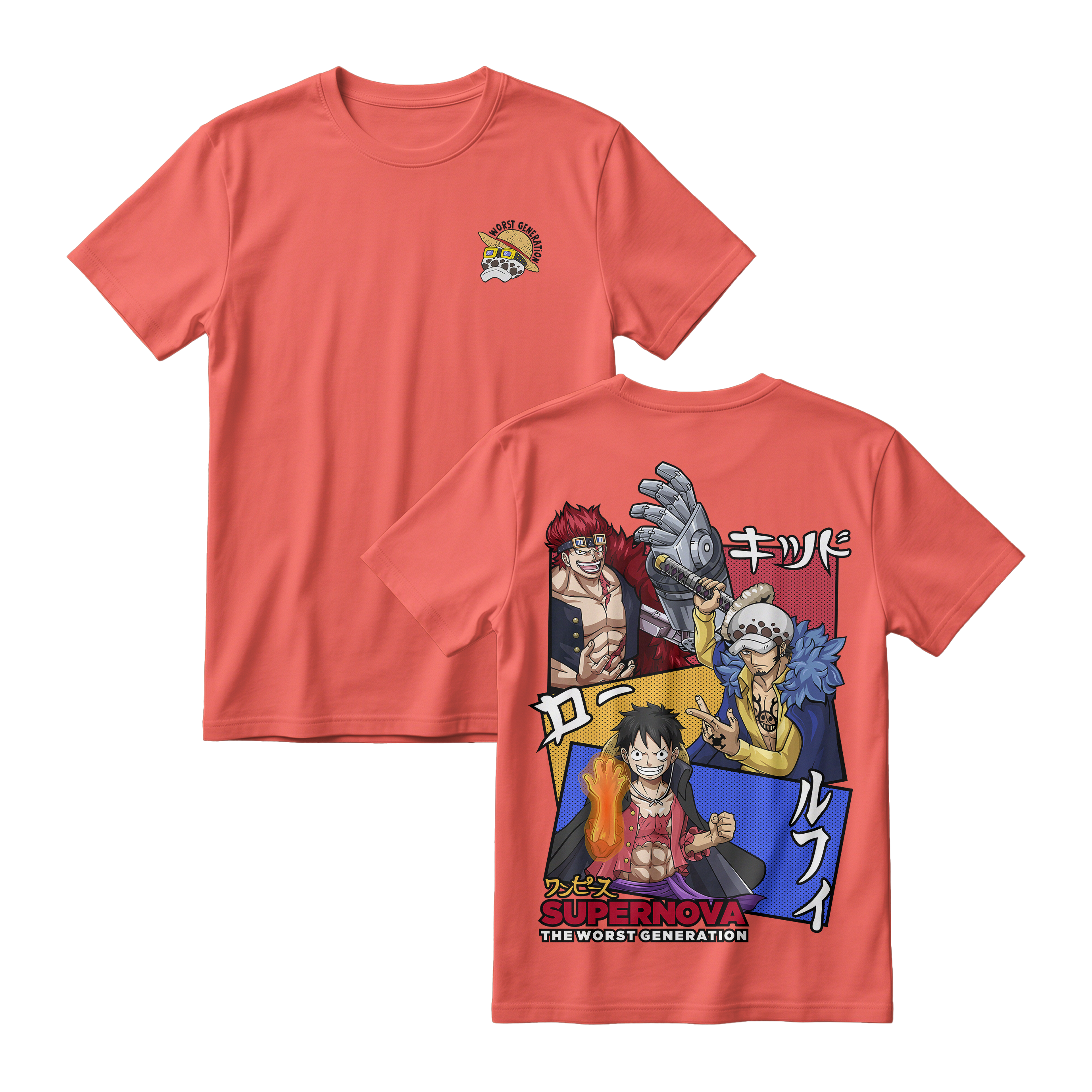 Anime One Piece Supernova The Worst Generation Short Sleeve Tee - CINNAMON