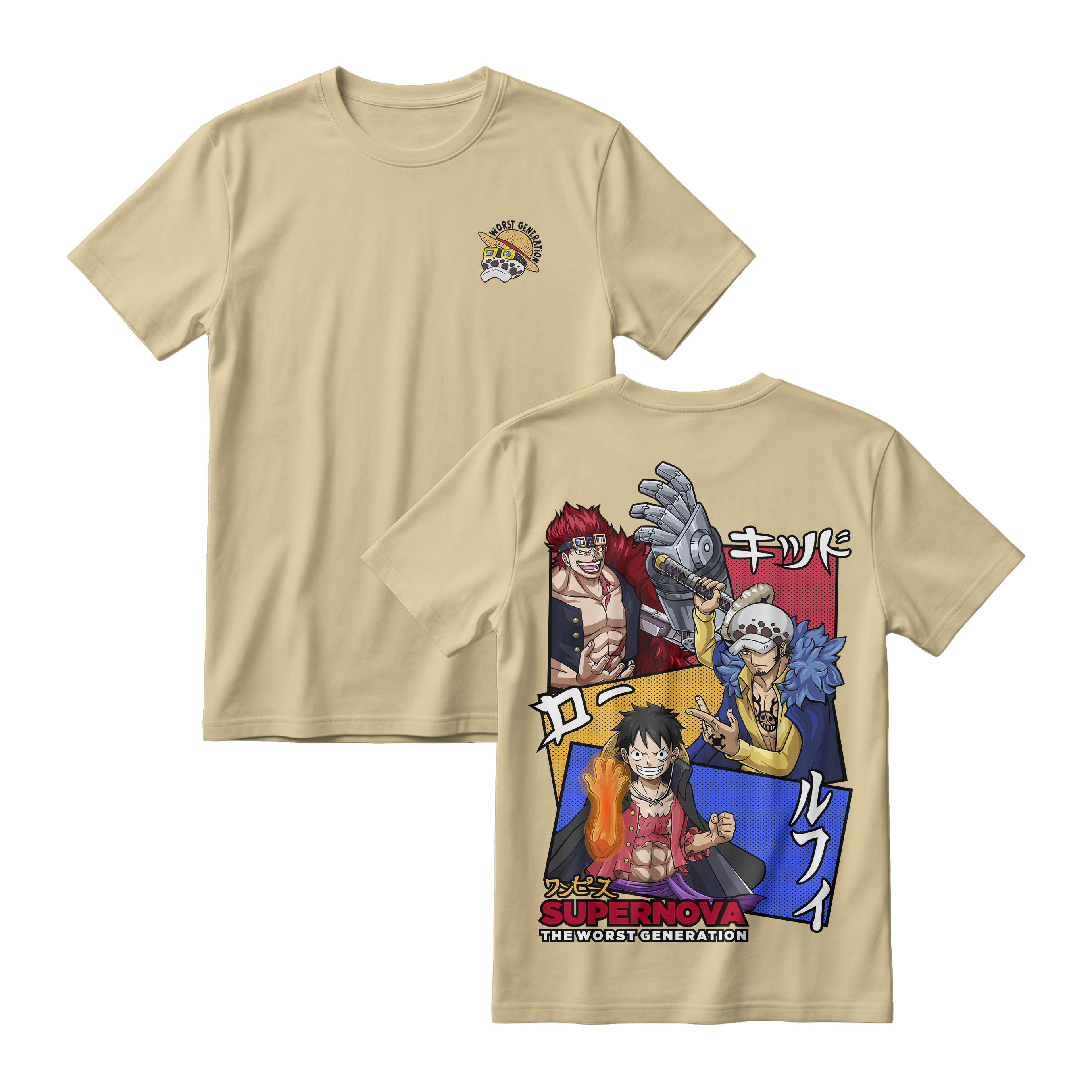 Anime One Piece Supernova The Worst Generation Short Sleeve Tee - CREAM