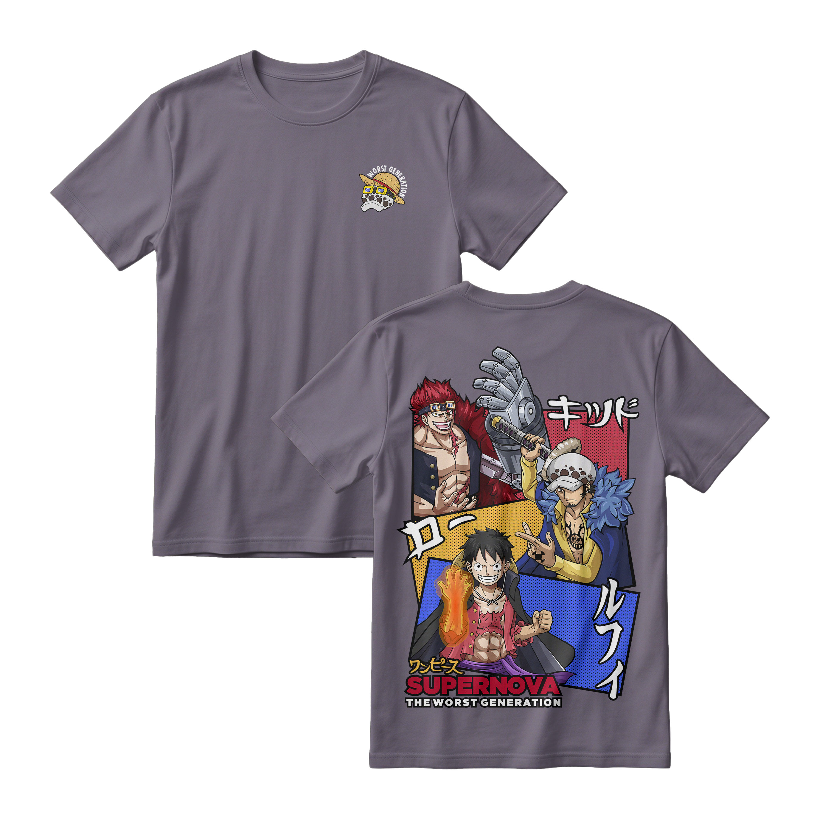 Anime One Piece Supernova The Worst Generation Short Sleeve Tee - DARK-GREY