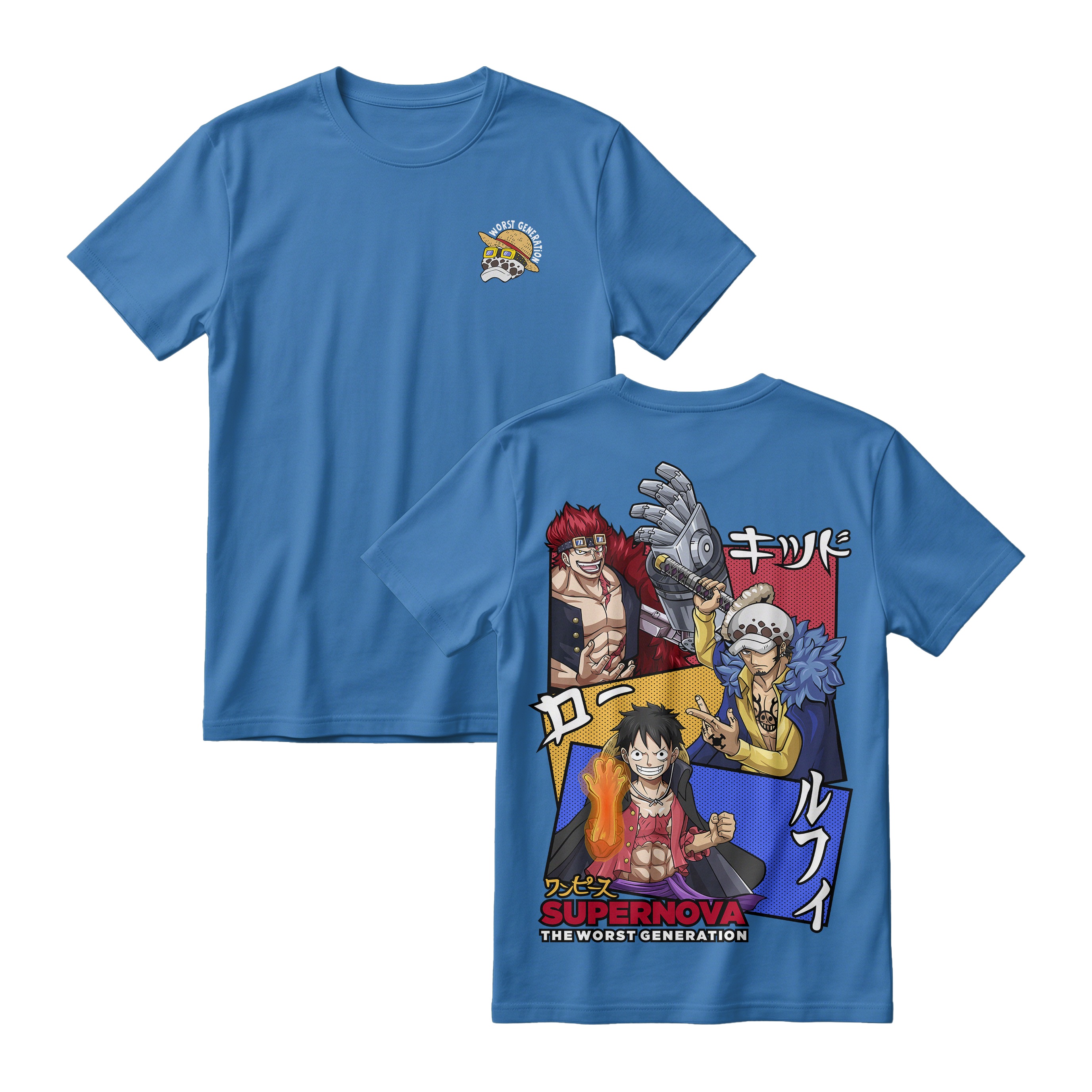 Anime One Piece Supernova The Worst Generation Short Sleeve Tee - DEEP-BLUE
