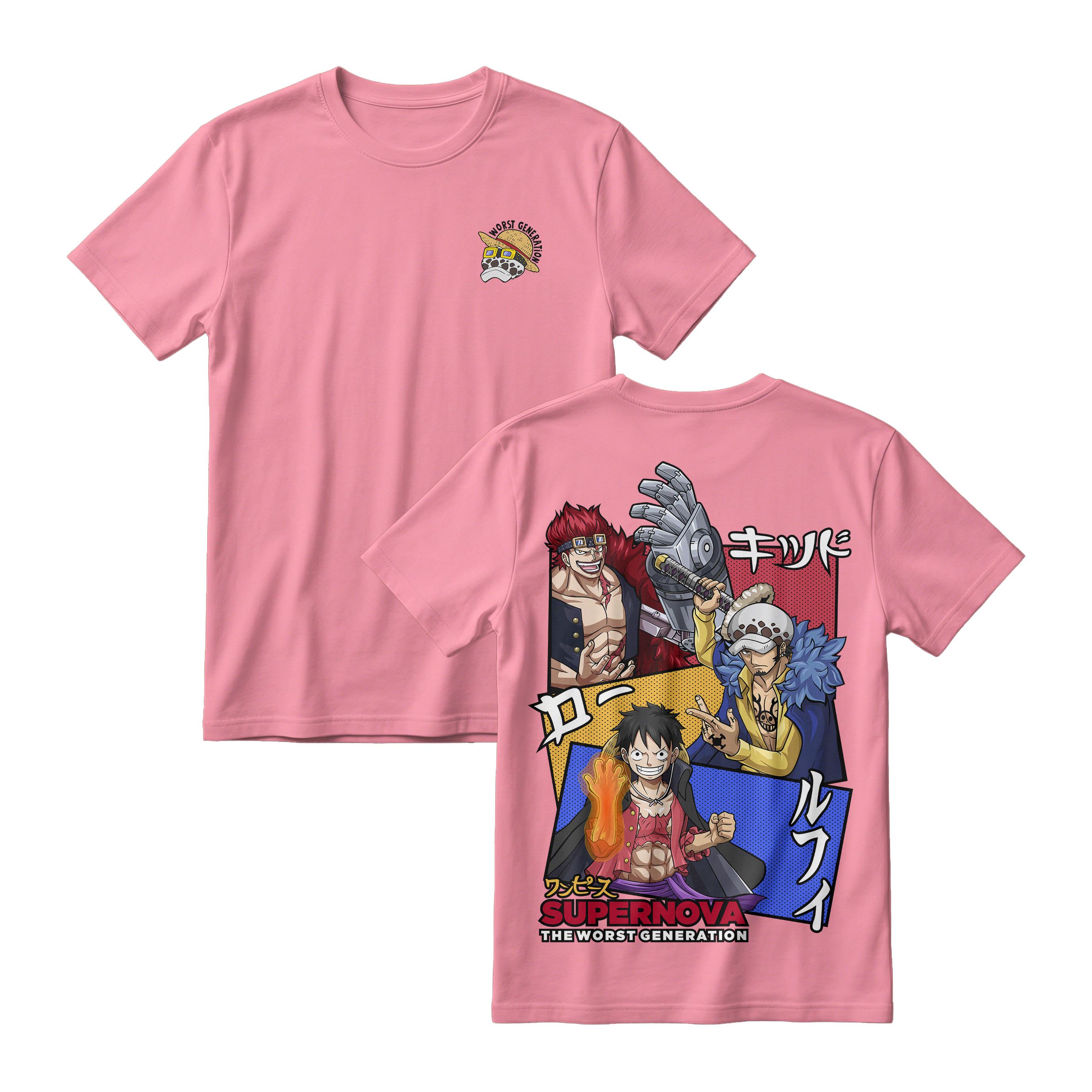 Anime One Piece Supernova The Worst Generation Short Sleeve Tee - FLAMINGO