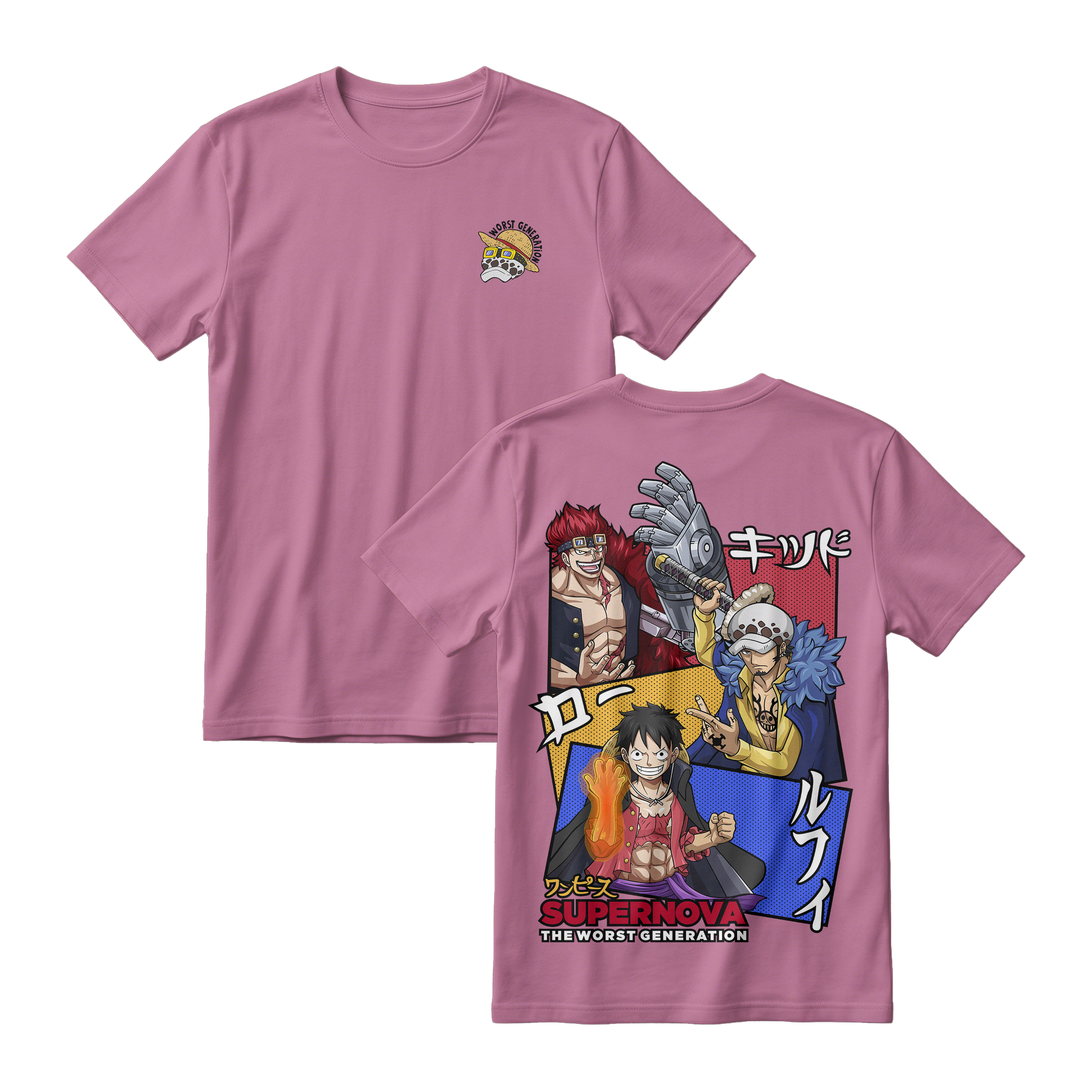 Anime One Piece Supernova The Worst Generation Short Sleeve Tee - LAVENDER