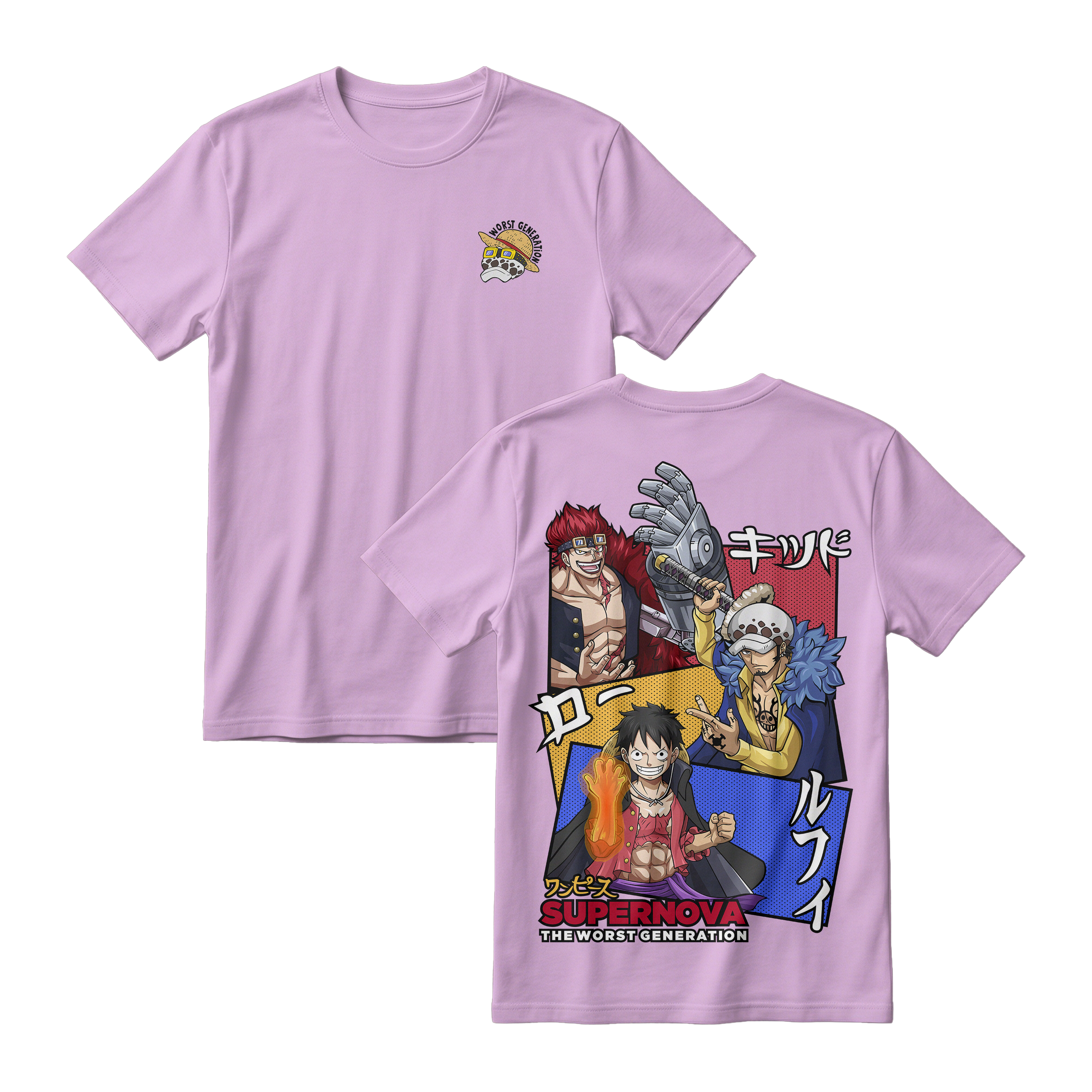 Anime One Piece Supernova The Worst Generation Short Sleeve Tee - LILAC