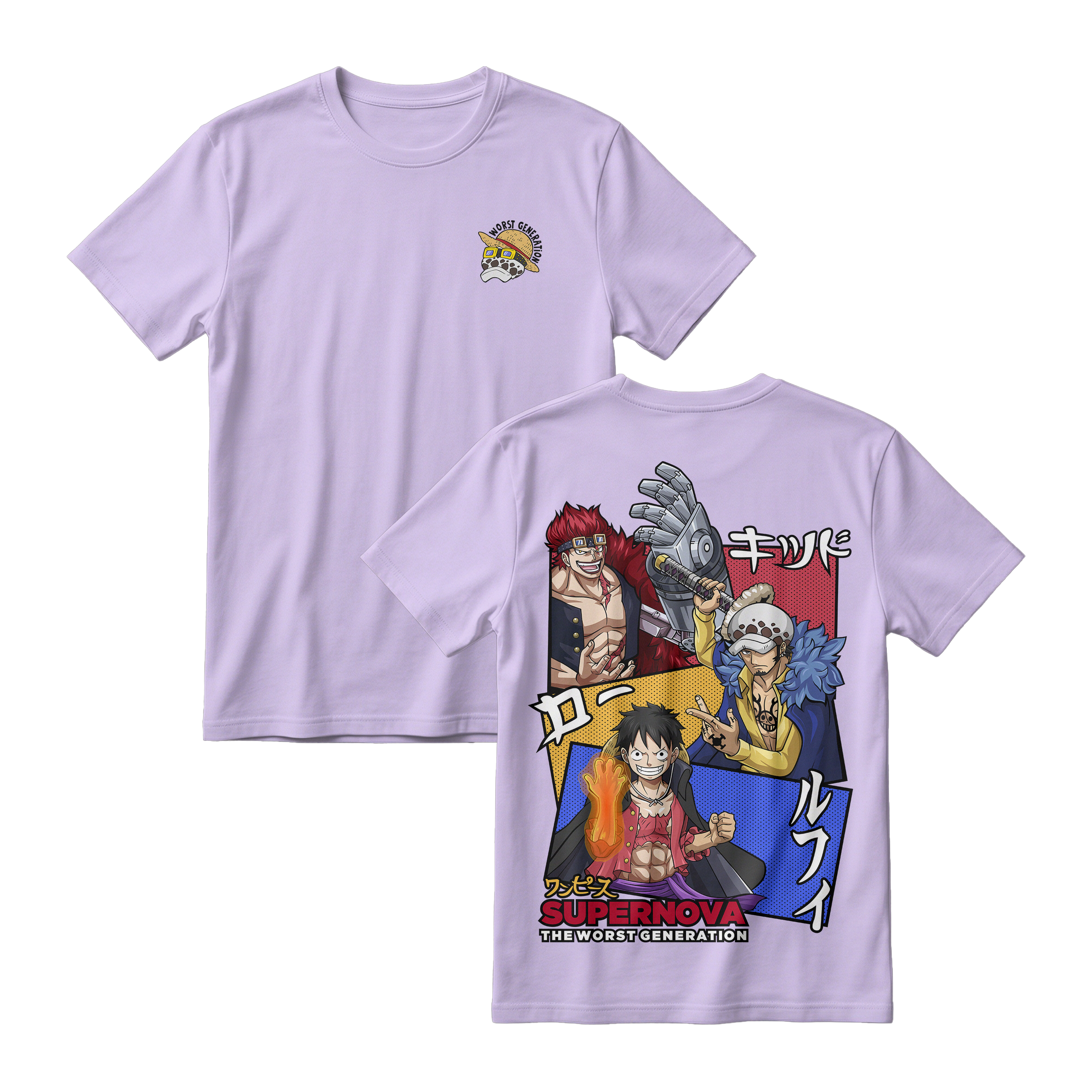 Anime One Piece Supernova The Worst Generation Short Sleeve Tee - PERIWINKLE