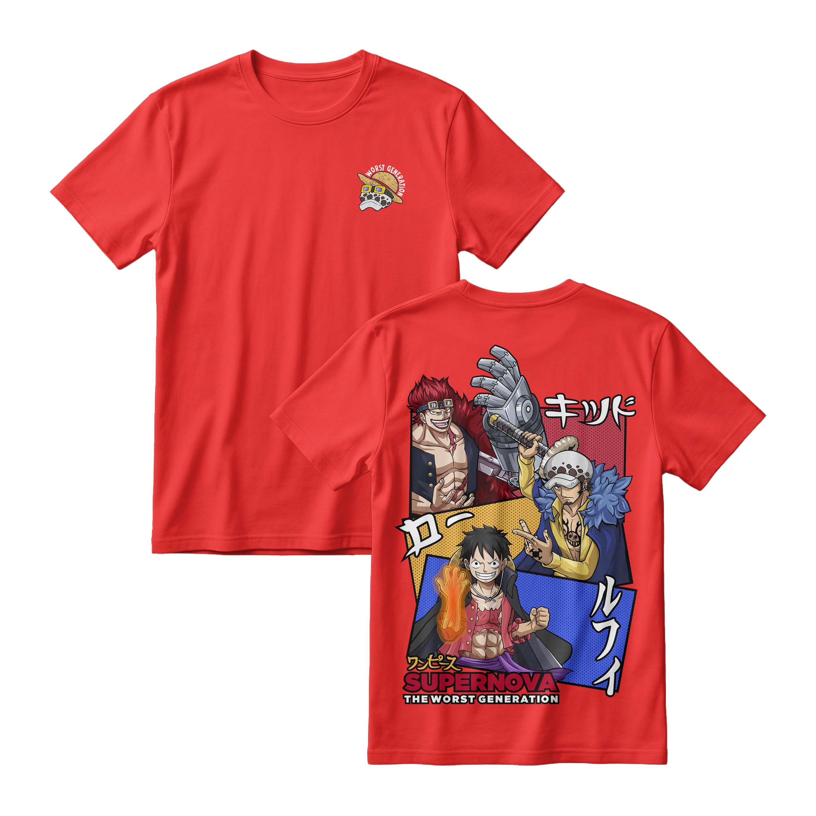 Anime One Piece Supernova The Worst Generation Short Sleeve Tee - RED-CHILI
