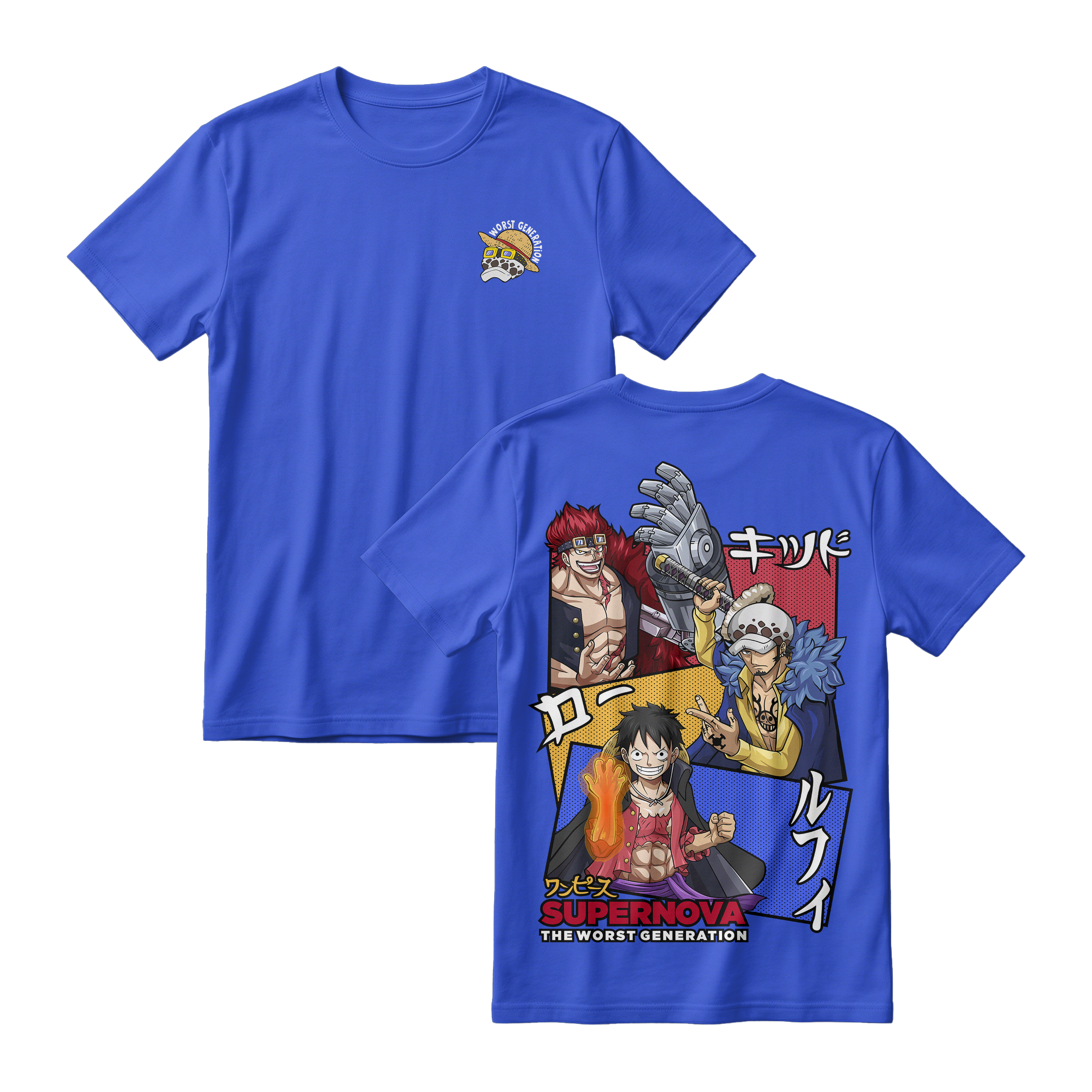 Anime One Piece Supernova The Worst Generation Short Sleeve Tee - ROYAL-BLUE